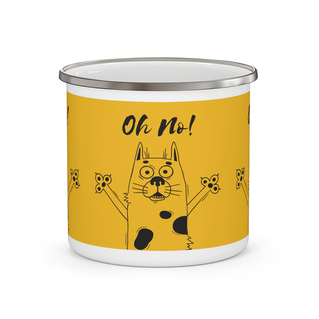 Oh No! Dog Enamel Camping Mug — Funny Yellow Dog Illustration Coffee Cup