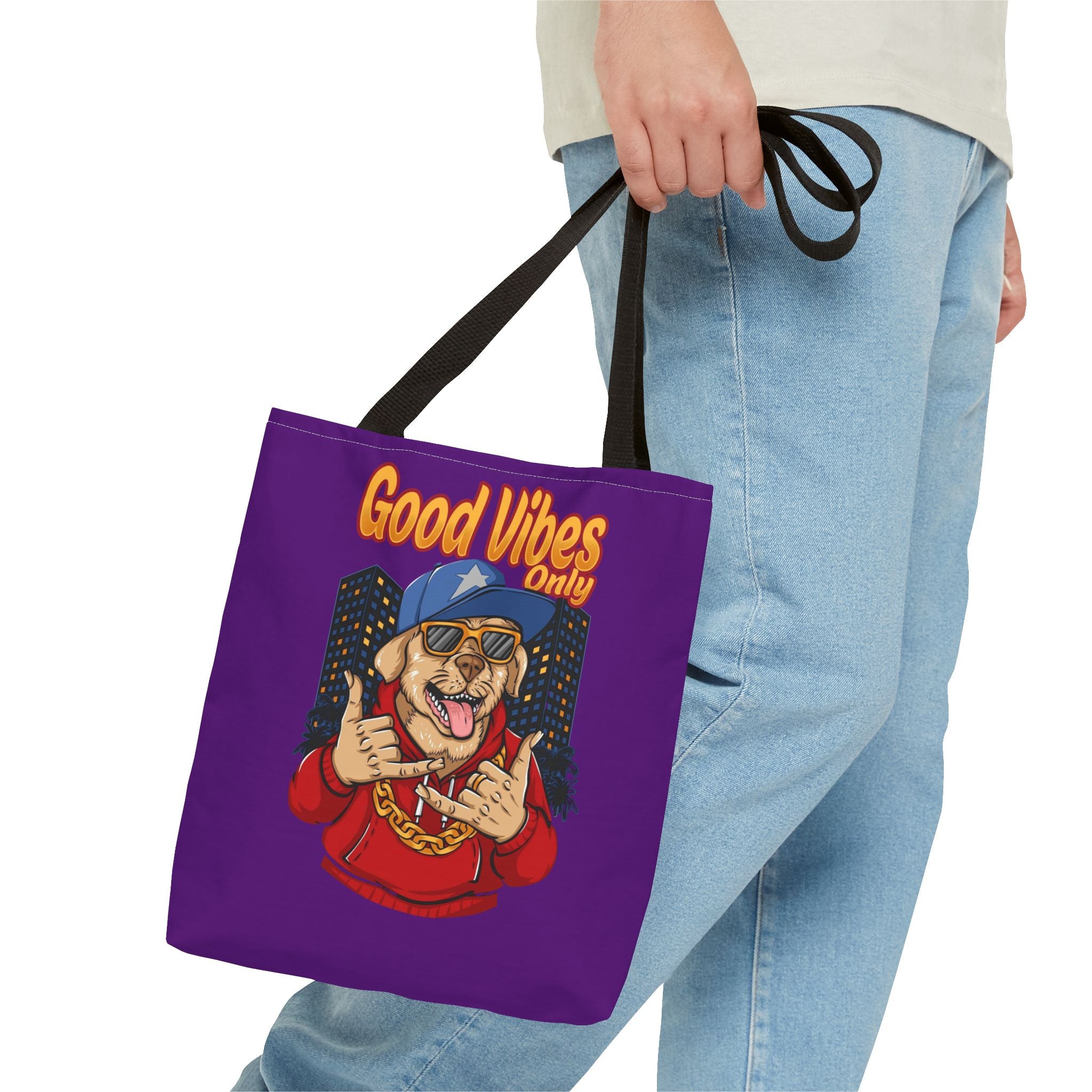 Good Vibes Only Dog Tote Bag — Cute Hipster Pup Graphic Canvas Tote