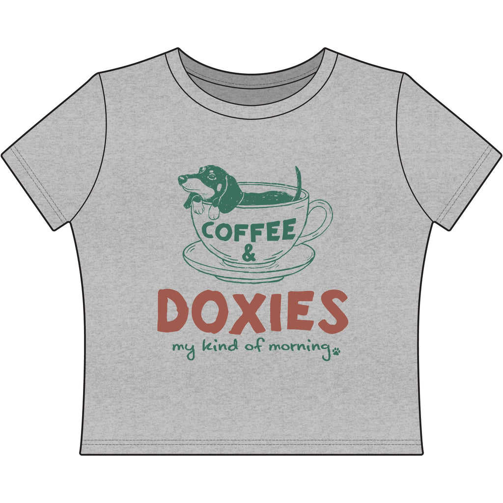 Coffee & Doxies Tee — "Coffee & Doxies, My Kind of Morning" Women's Baby Tee