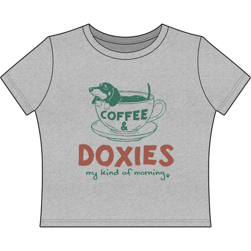 Coffee & Doxies Tee — "Coffee & Doxies, My Kind of Morning" Women's Baby Tee