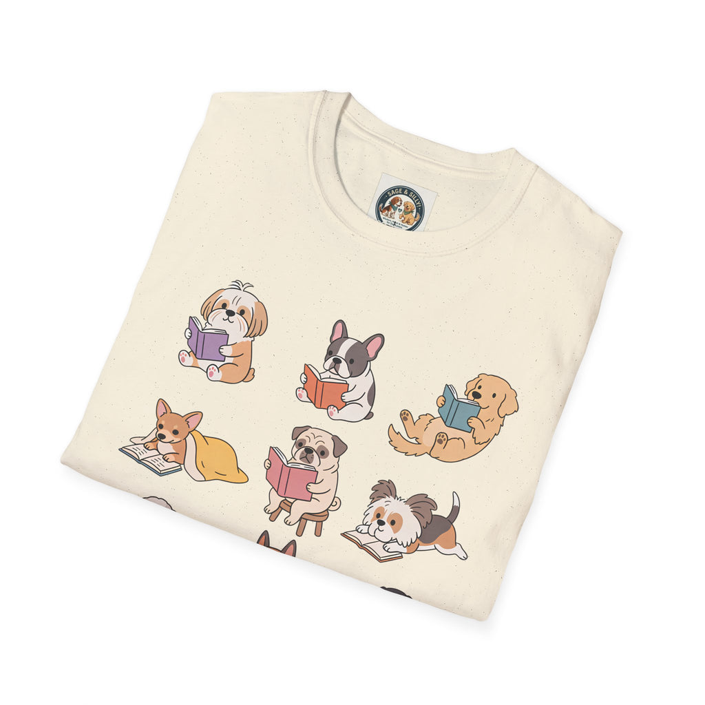 Reading Dogs T-Shirt — Cute Cartoon Dogs with Books Graphic Tee