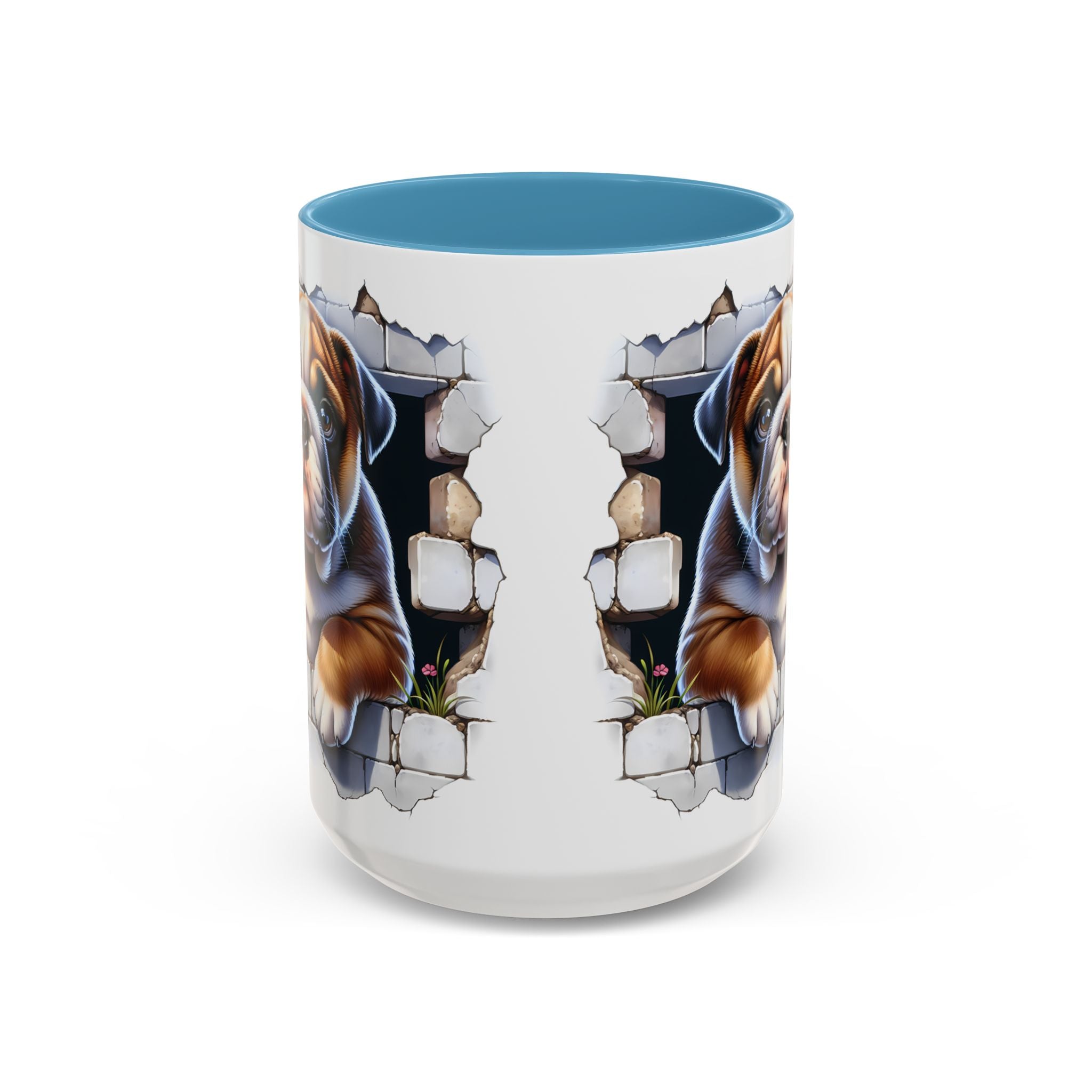 Bulldog Peek-A-Boo Accent Coffee Mug — Cute English Bulldog Coffee Cup (11/15 oz)