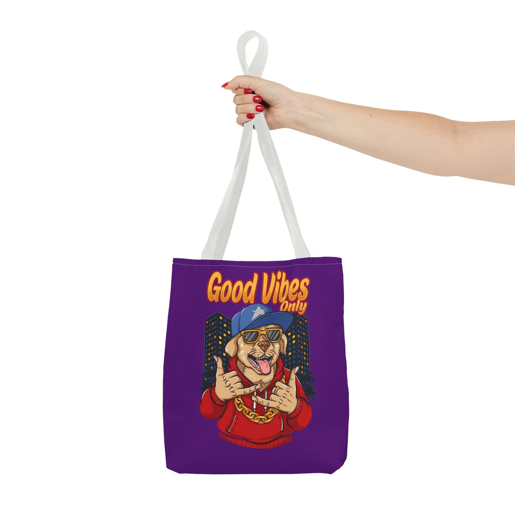 Good Vibes Only Dog Tote Bag — Cute Hipster Pup Graphic Canvas Tote