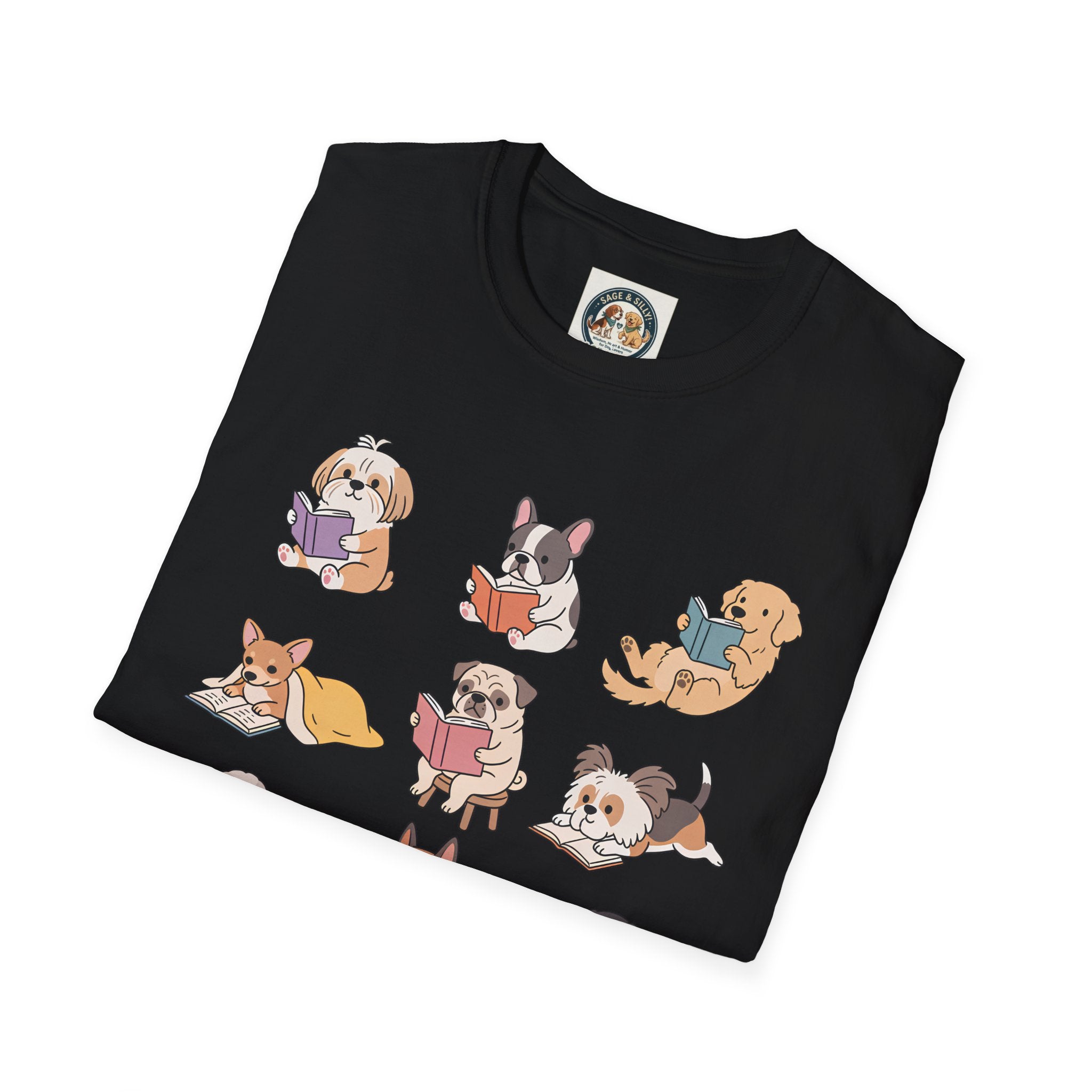 Reading Dogs T-Shirt — Cute Cartoon Dogs with Books Graphic Tee