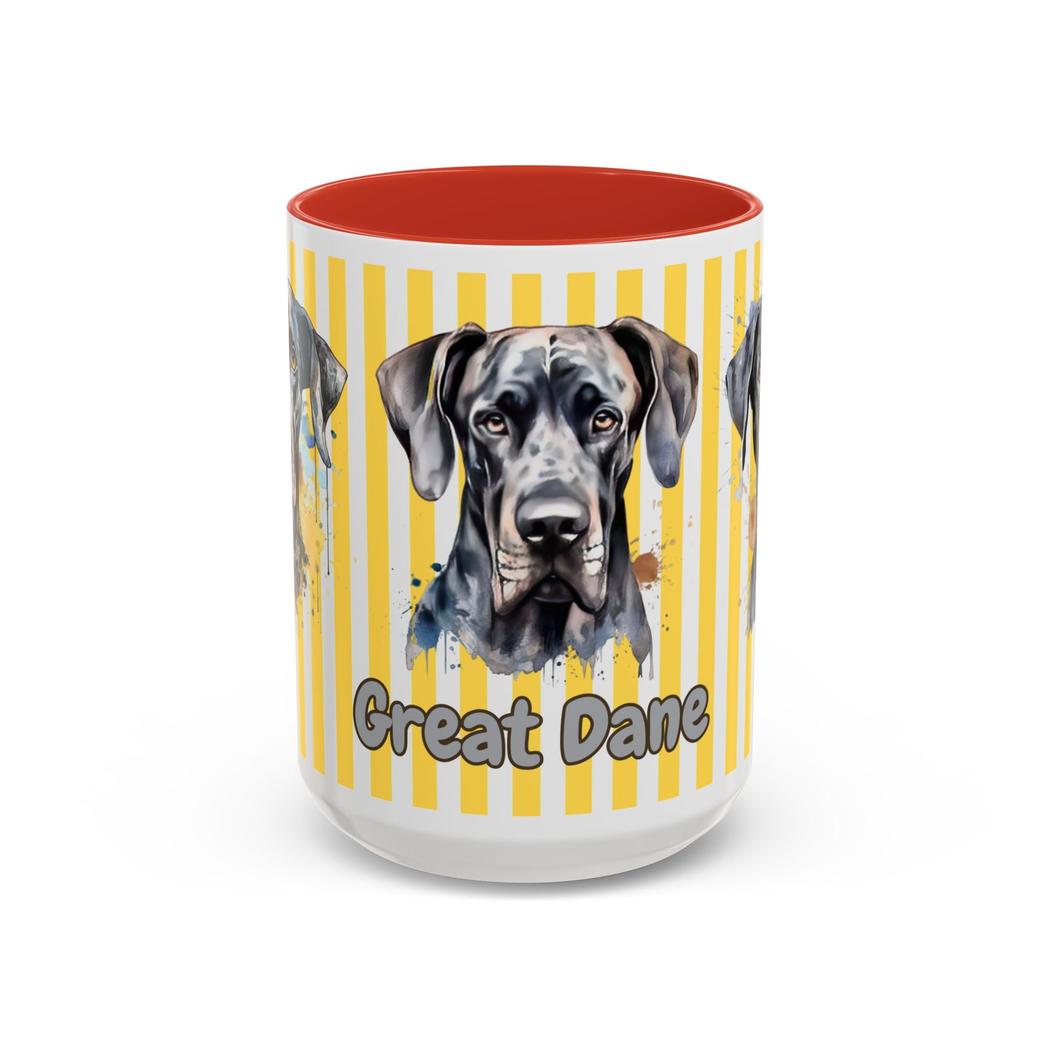 Personalised Dog Accent Coffee Mug — Yellow Striped Dog Lover Gift (11/15 oz)