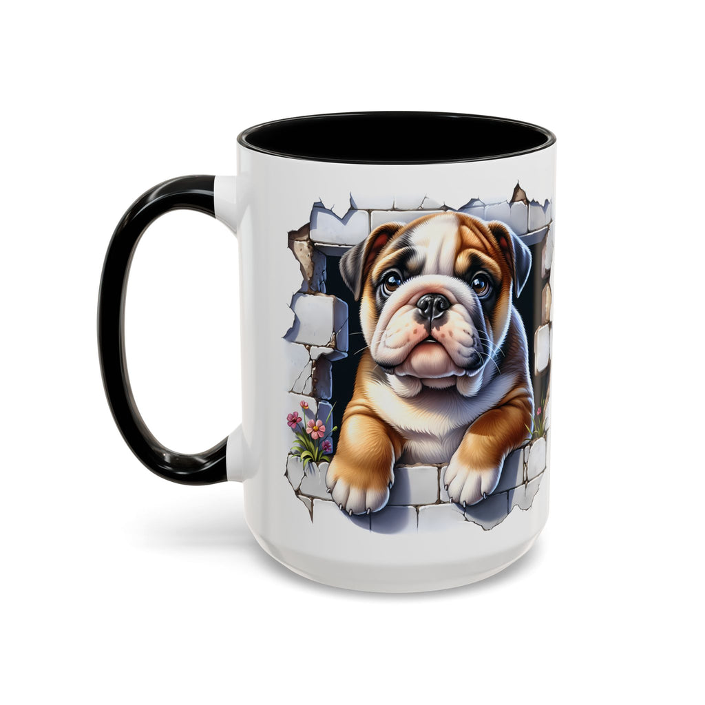 Bulldog Peek-A-Boo Accent Coffee Mug — Cute English Bulldog Coffee Cup (11/15 oz)