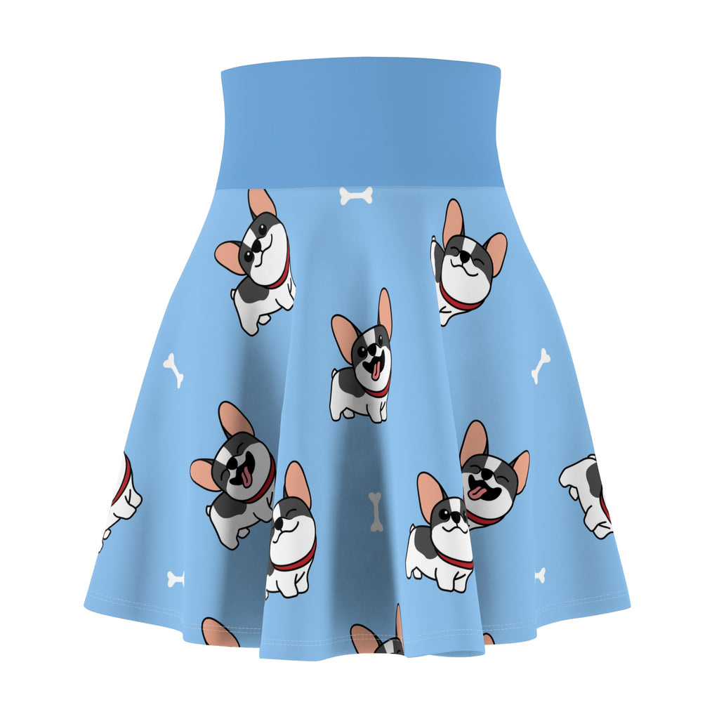 French Bulldog Print Skater Skirt — Cute Blue Dog Pattern