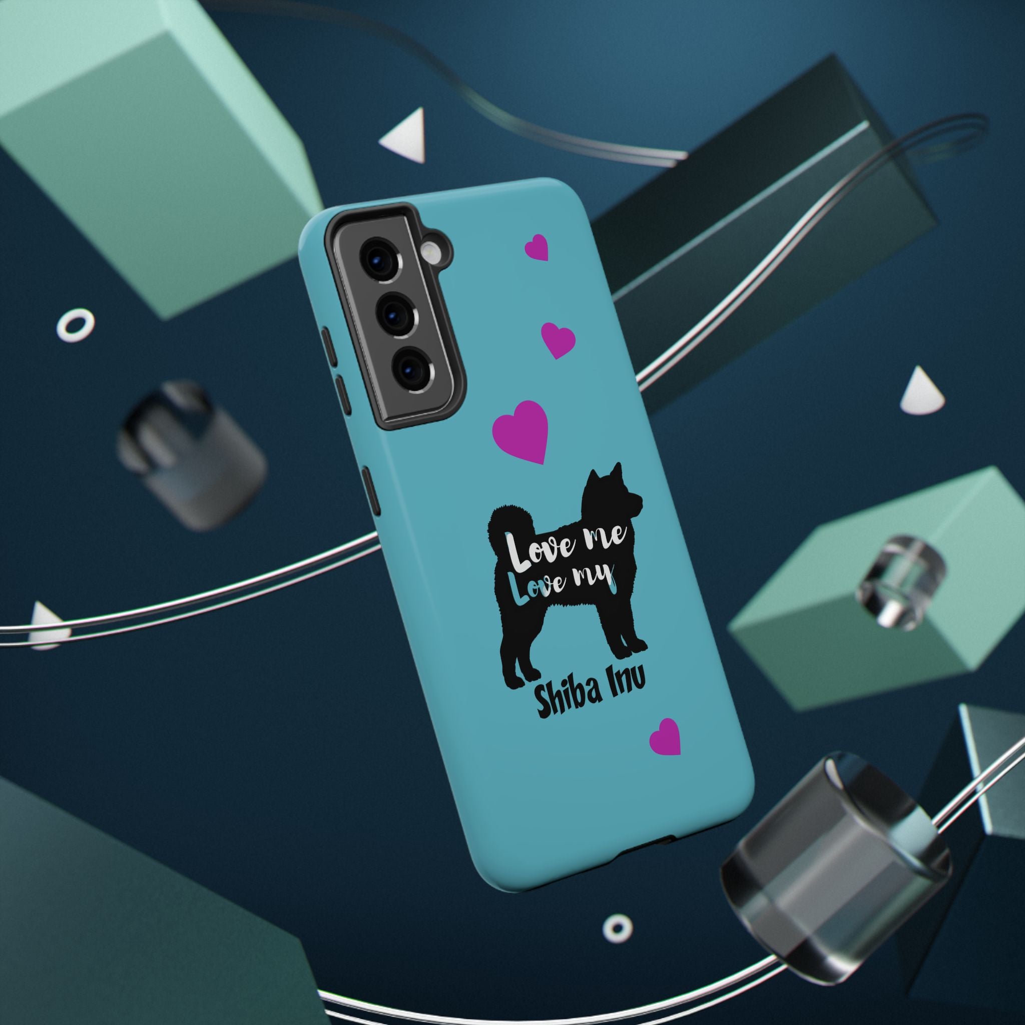 Shiba Inu Phone Case – "Love Me Love My Shiba Inu" Impact-Resistant Case, Cute Heart Design