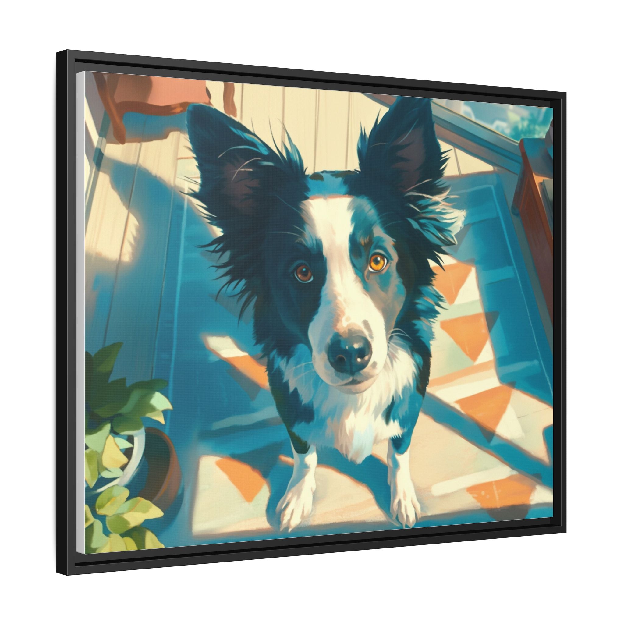 Framed Matte Canvas - Colorful Border Collie Pet Portrait