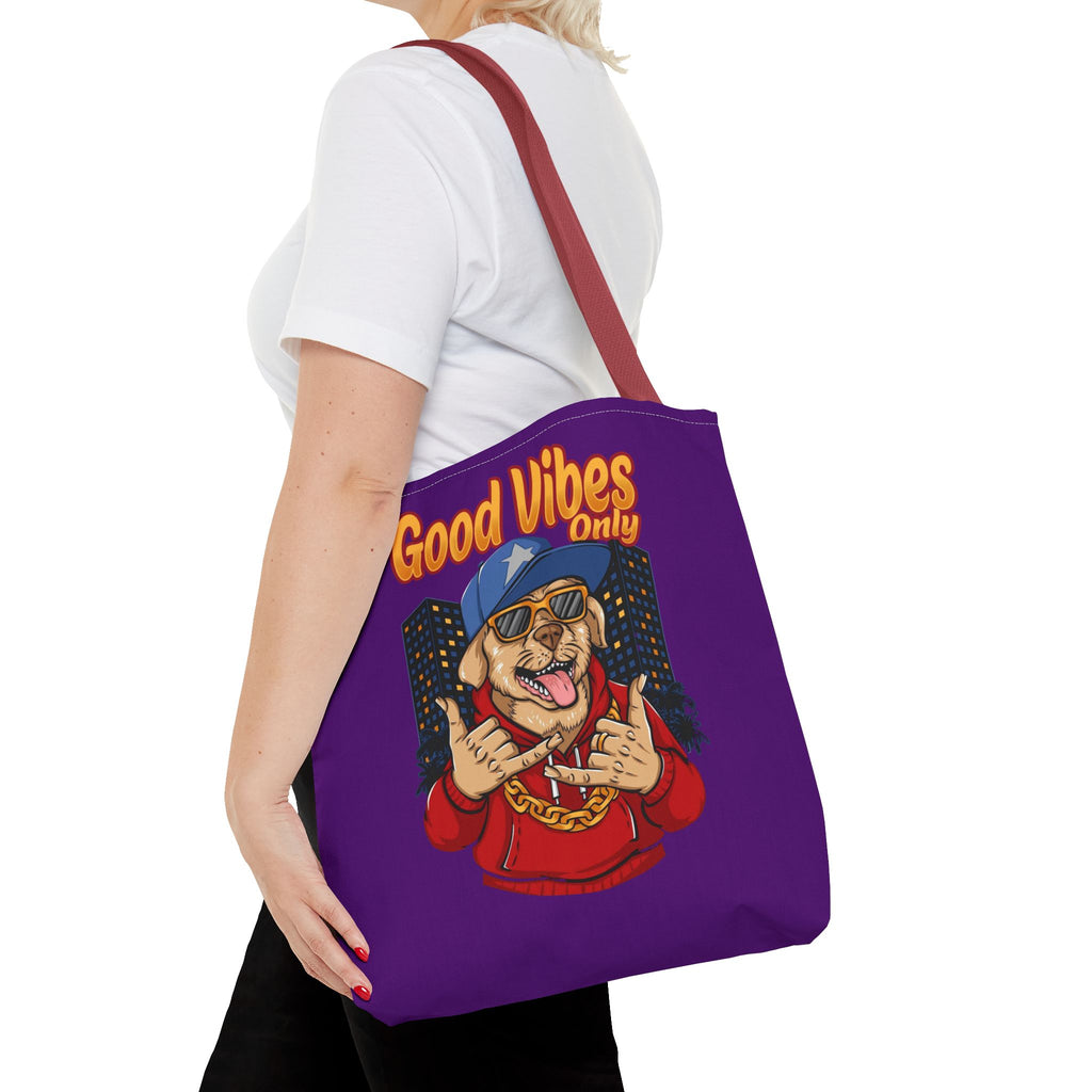 Good Vibes Only Dog Tote Bag — Cute Hipster Pup Graphic Canvas Tote