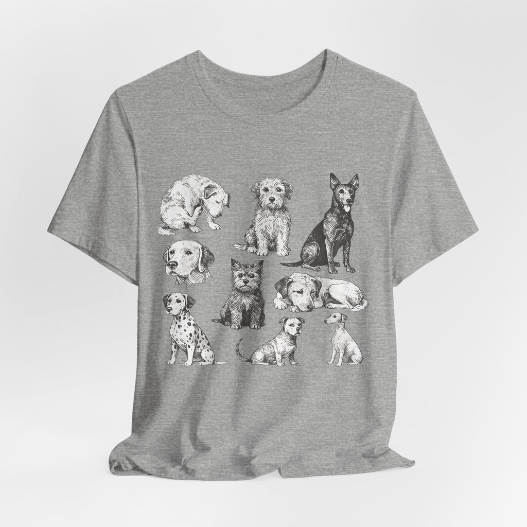 Dog Breed Sketches T-Shirt — Hand-Drawn Puppy Portraits Tee