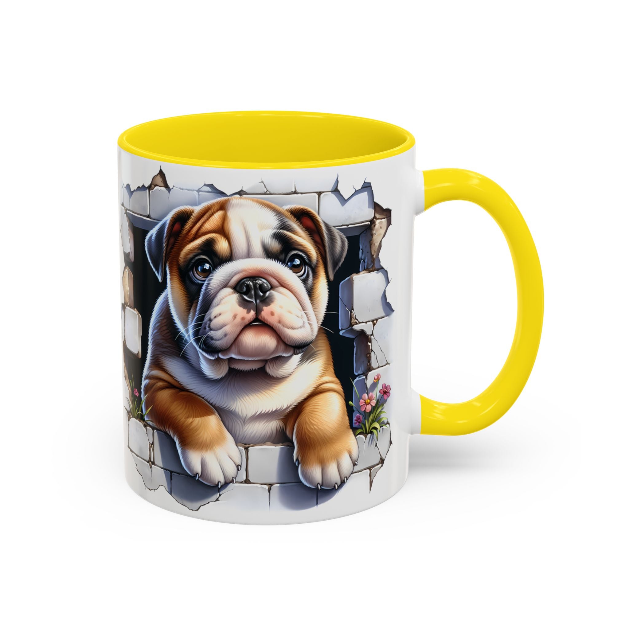 Bulldog Peek-A-Boo Accent Coffee Mug — Cute English Bulldog Coffee Cup (11/15 oz)