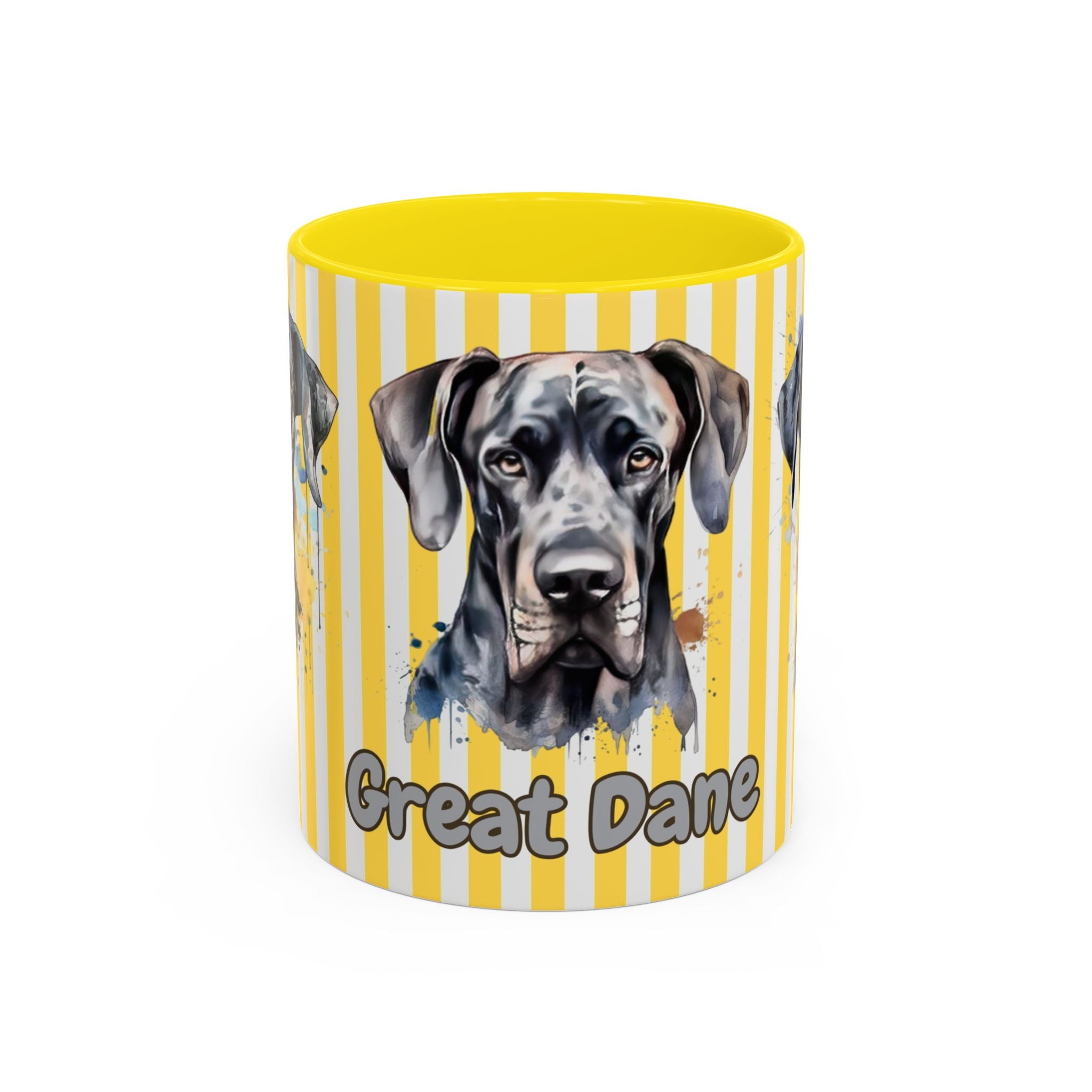Personalised Dog Accent Coffee Mug — Yellow Striped Dog Lover Gift (11/15 oz)