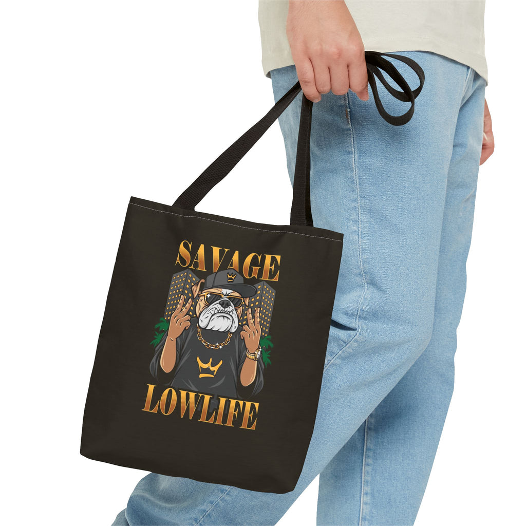 Savage Lowlife Graphic Tote Bag — Urban Bulldog Design, Streetwear Everyday Carry