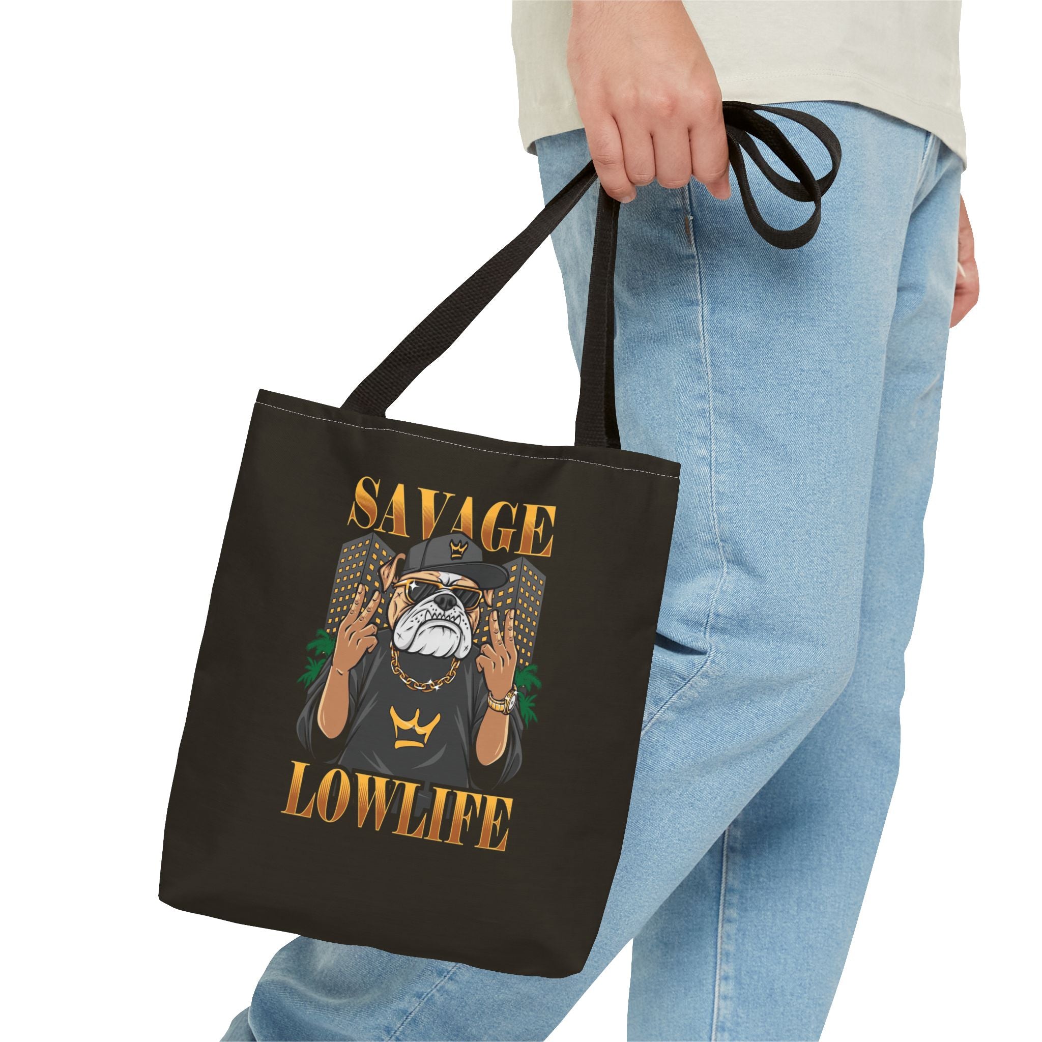 Savage Lowlife Graphic Tote Bag — Urban Bulldog Design, Streetwear Everyday Carry