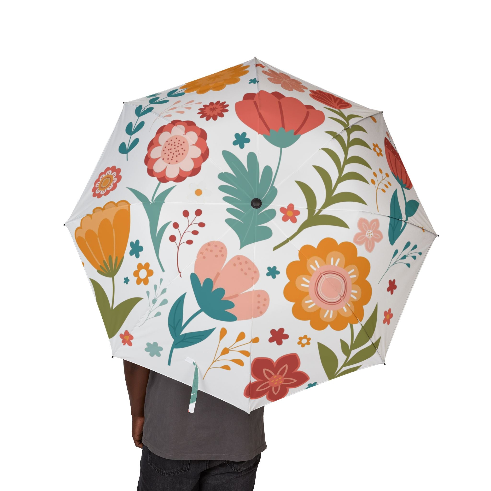 Floral Foldable Umbrella — Lightweight Semi-Automatic Compact Rain Umbrella