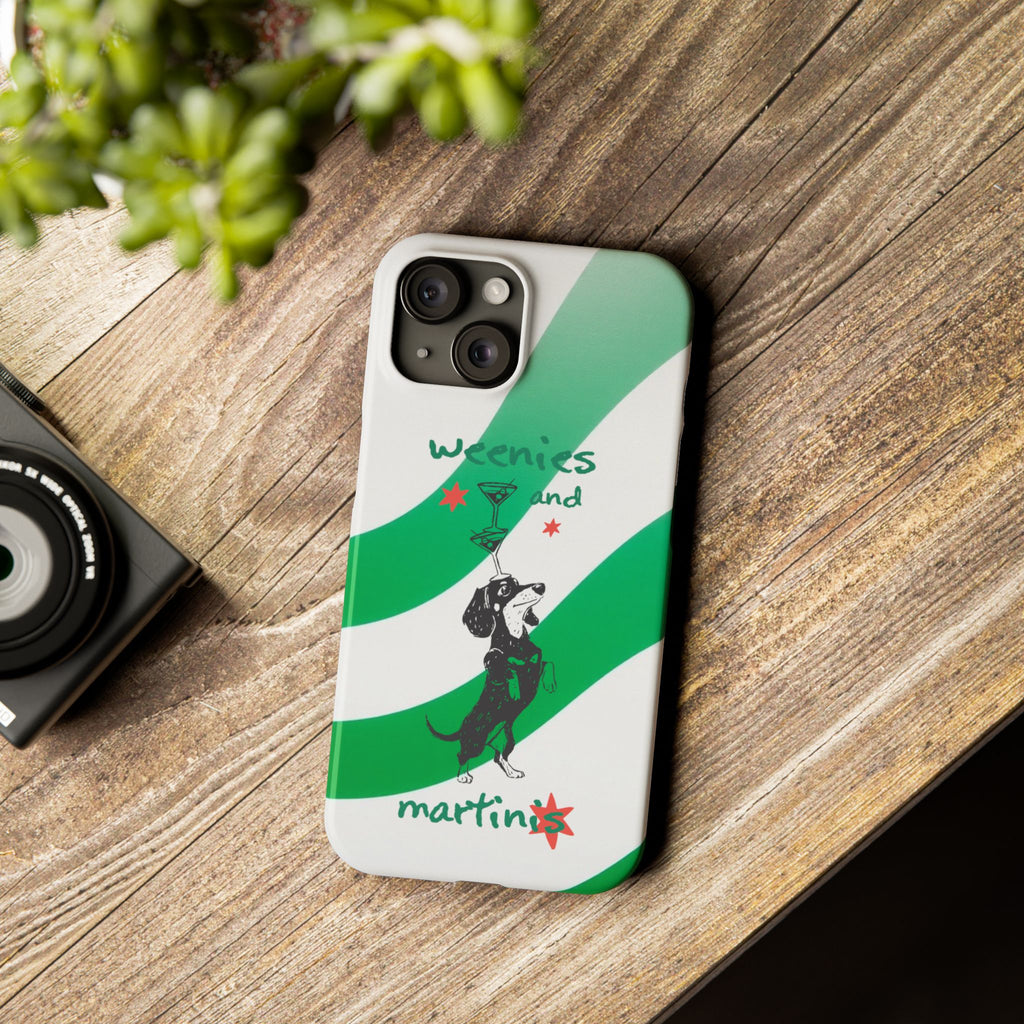Weenies and Martinis Slim Phone Case – Dachshund Cocktail Green Stripe