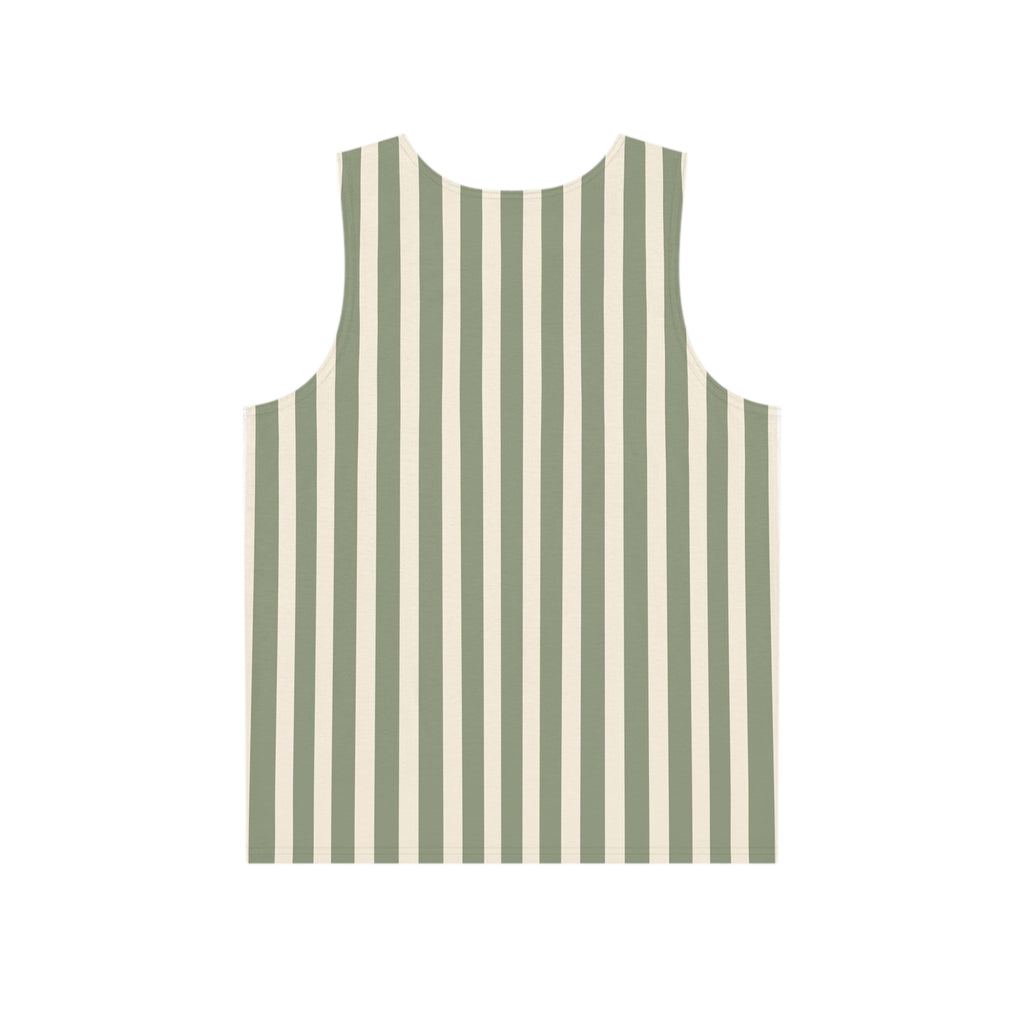 Striped Green & Cream Men's Tank Top — Vintage Summer Beach Muscle Tee with funny dog