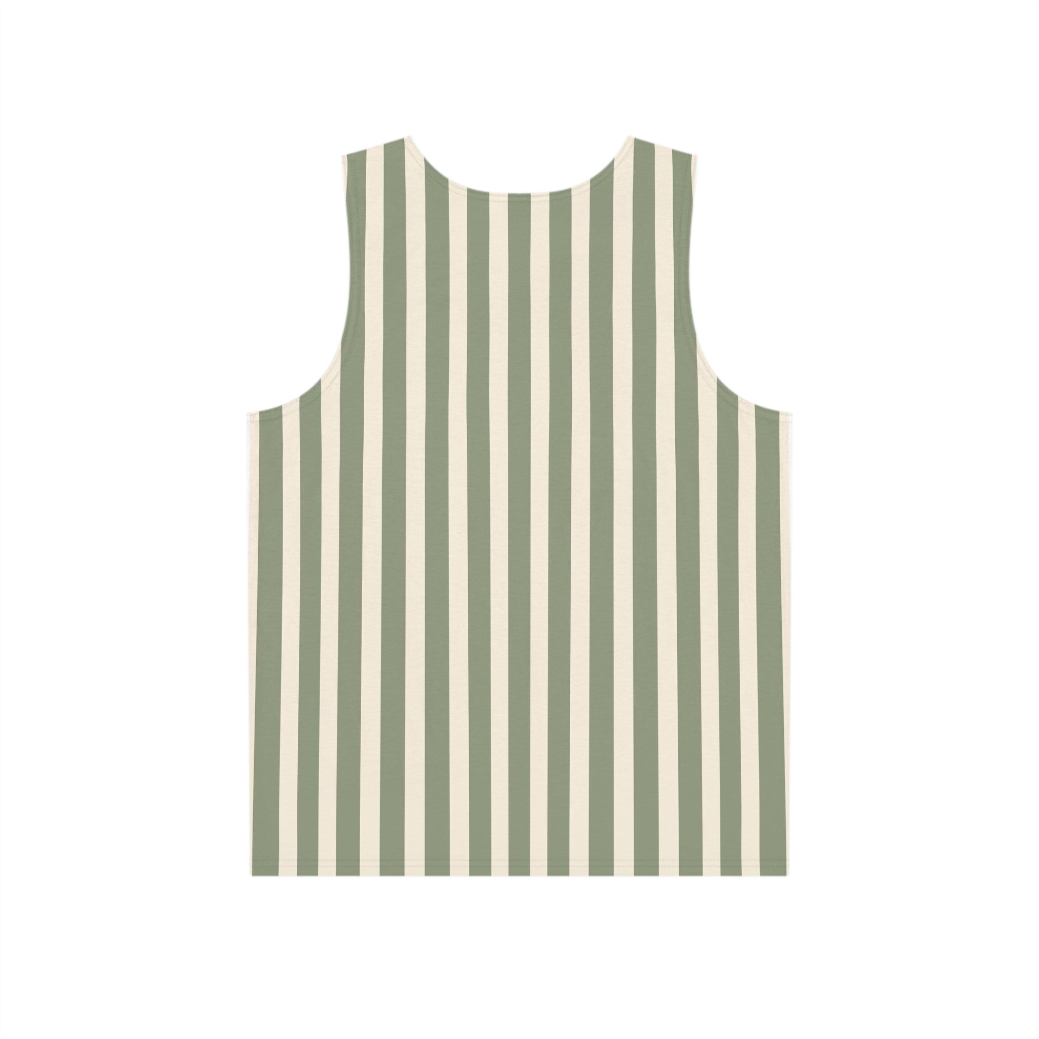Striped Green & Cream Men's Tank Top — Vintage Summer Beach Muscle Tee with funny dog