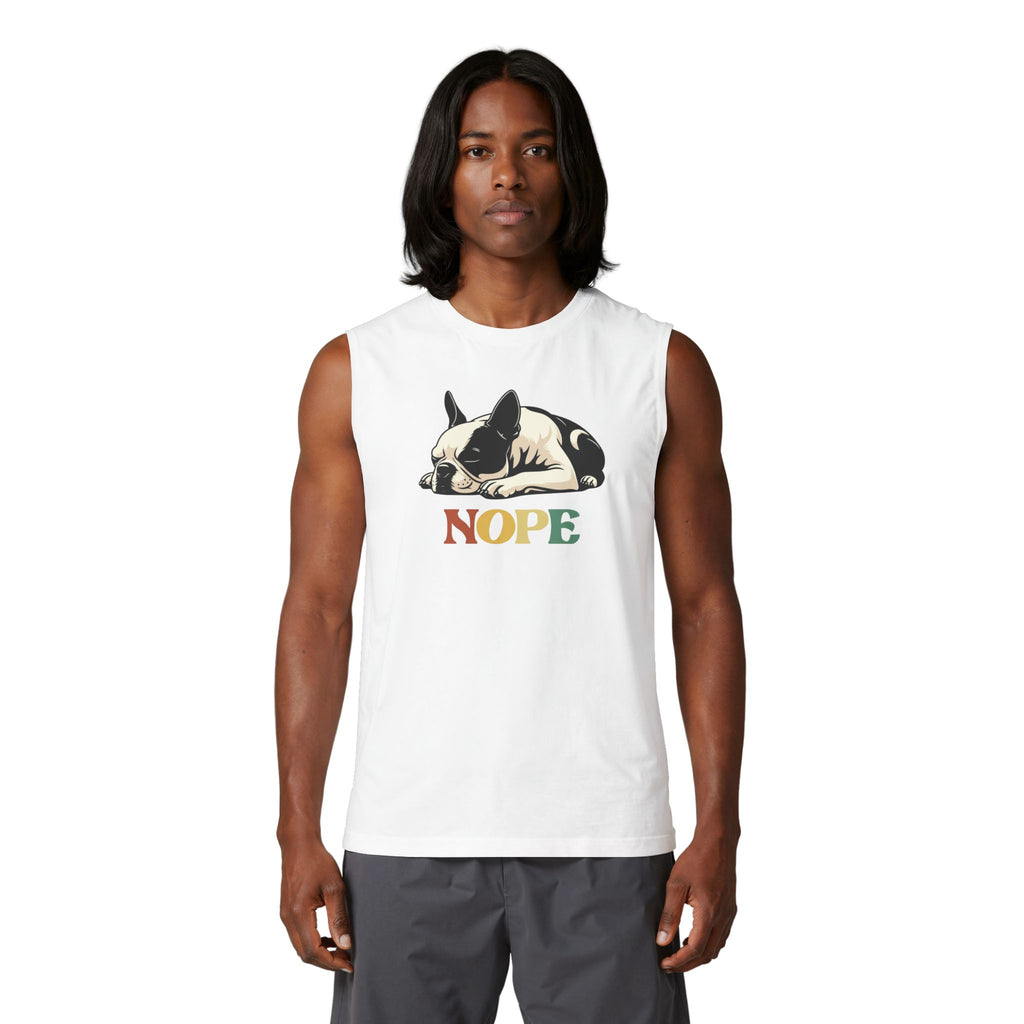 Nope Dog Muscle Tank — Cute Sleeping French Bulldog "Nope" Graphic Tank Top