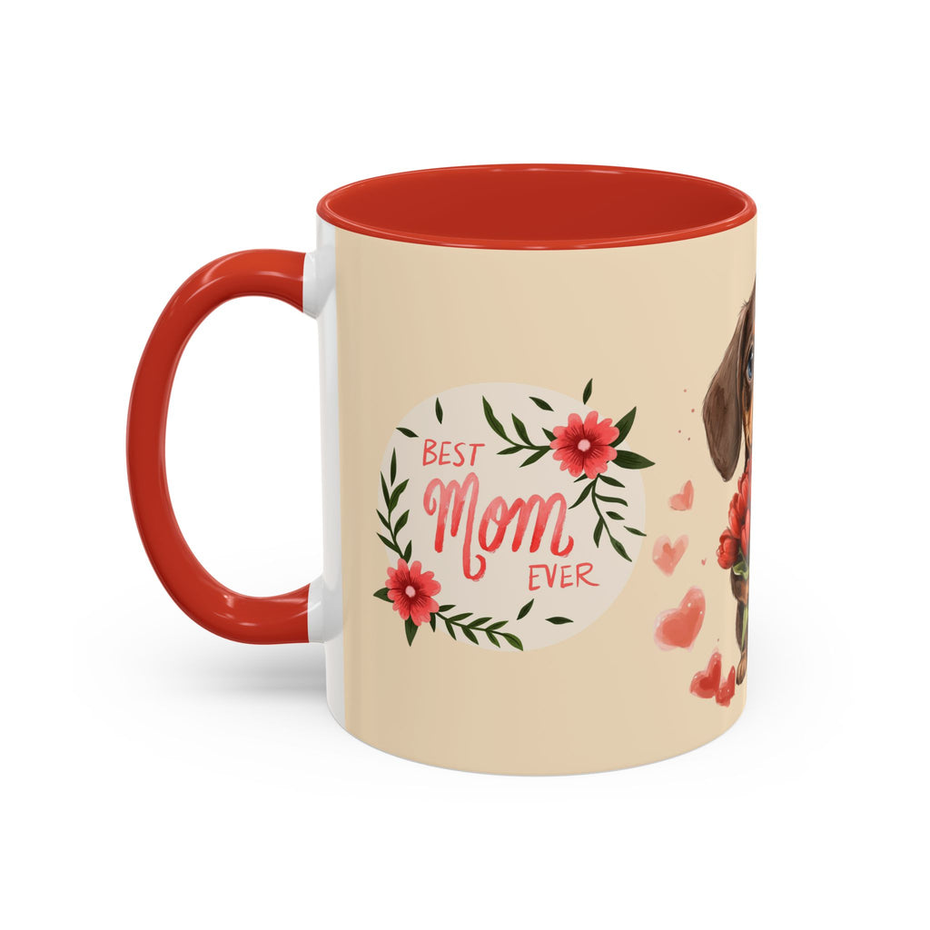 Best Mom Ever Coffee Mug — Cute Dachshund with Tulips