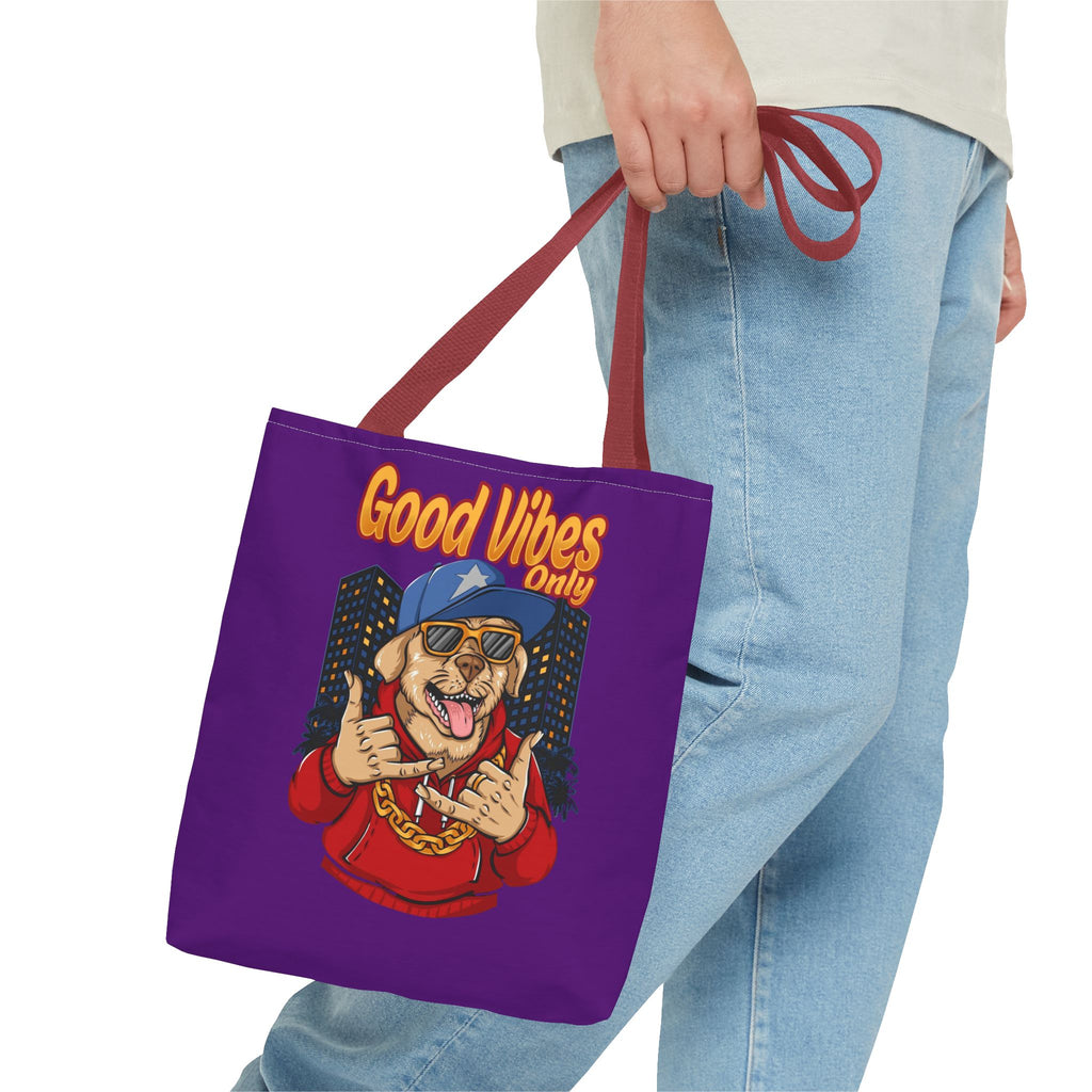 Good Vibes Only Dog Tote Bag — Cute Hipster Pup Graphic Canvas Tote