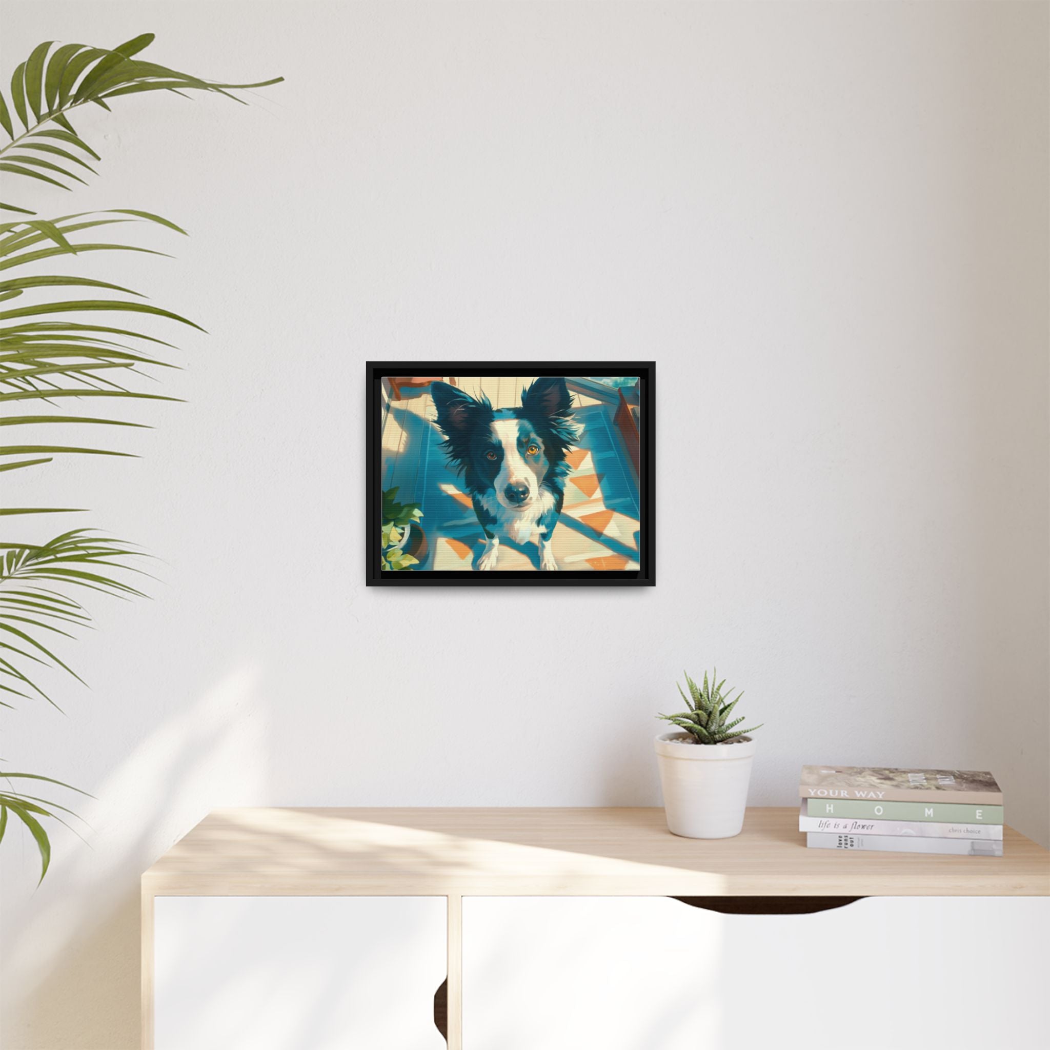 Framed Matte Canvas - Colorful Border Collie Pet Portrait