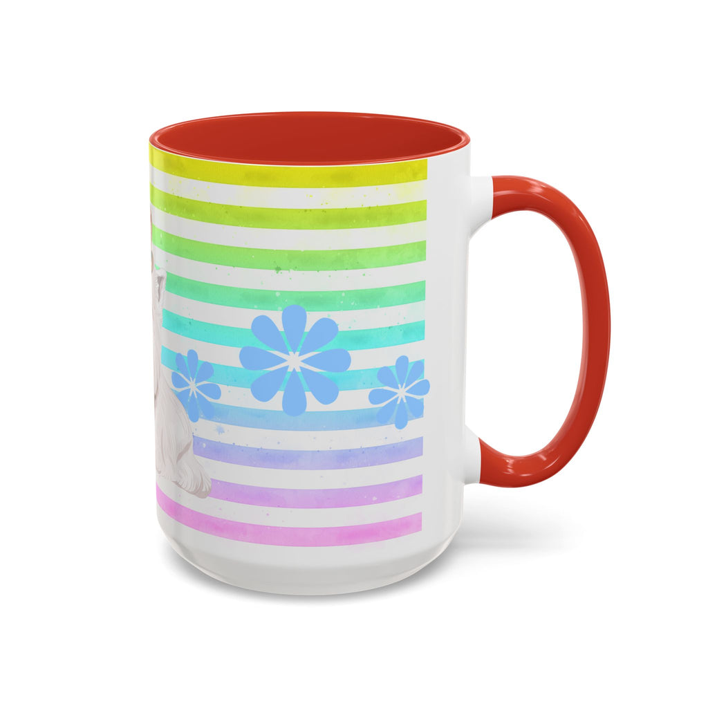 West Highland Terrier Coffee Mug — Cute White Pup on Rainbow Stripes (Accent Mug 11/15oz)
