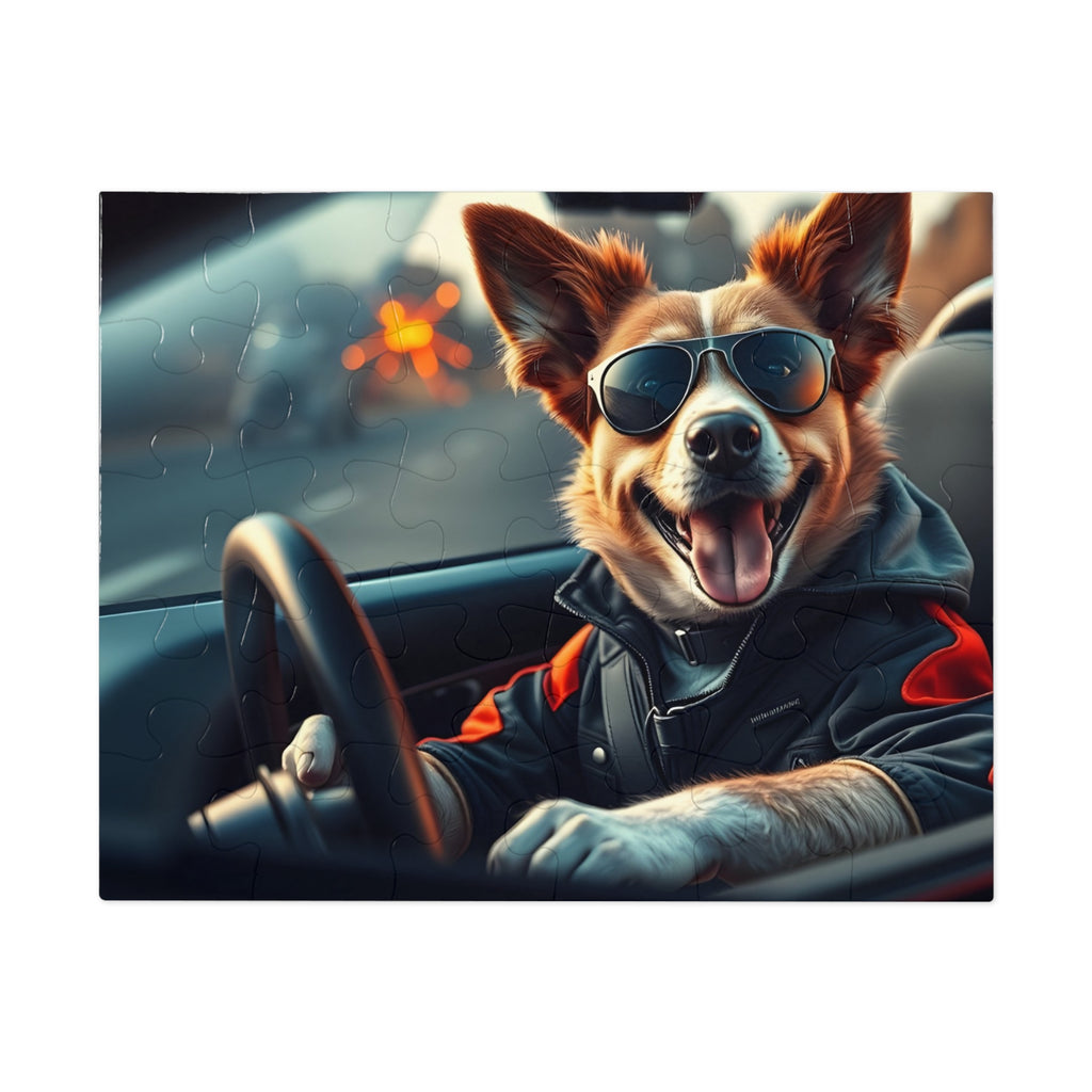 Corgi Driving Jigsaw Puzzle with Tin — Funny Dog Behind the Wheel | Dog Lover Gift