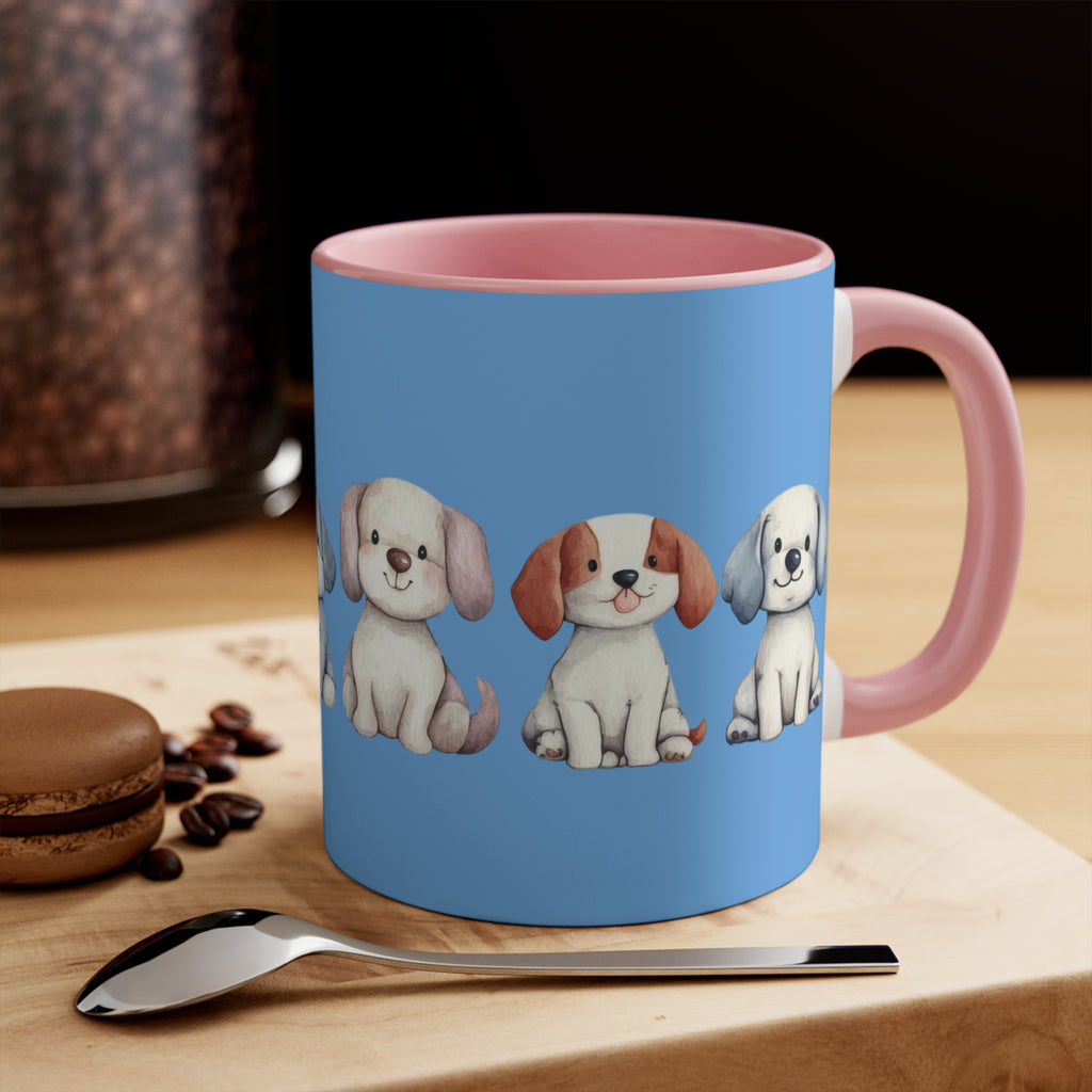 Cute Puppy Pattern Accent Mug — 11oz Colorful Dog Coffee Cup