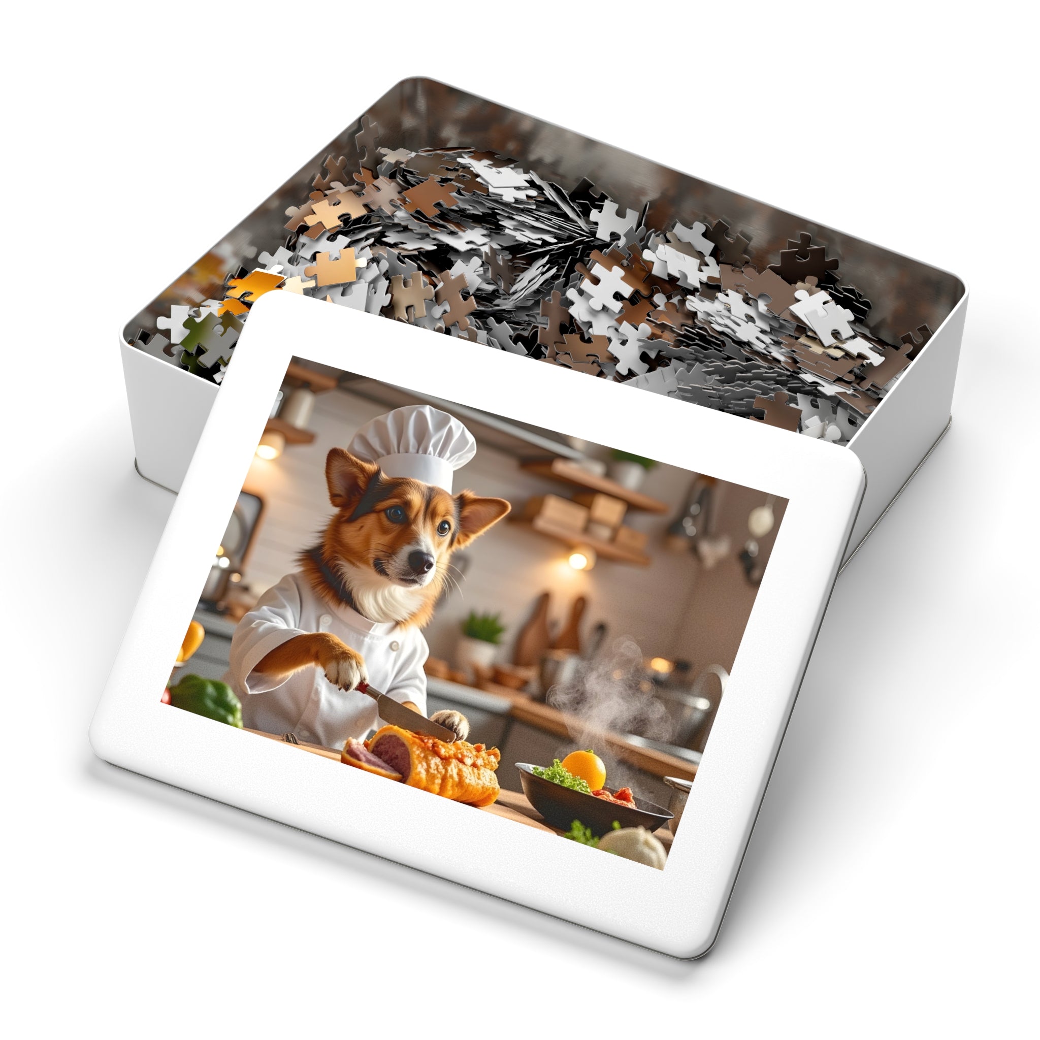 Corgi Chef Jigsaw Puzzle with Tin — Funny Dog Puzzle Gift for Kids & Adults