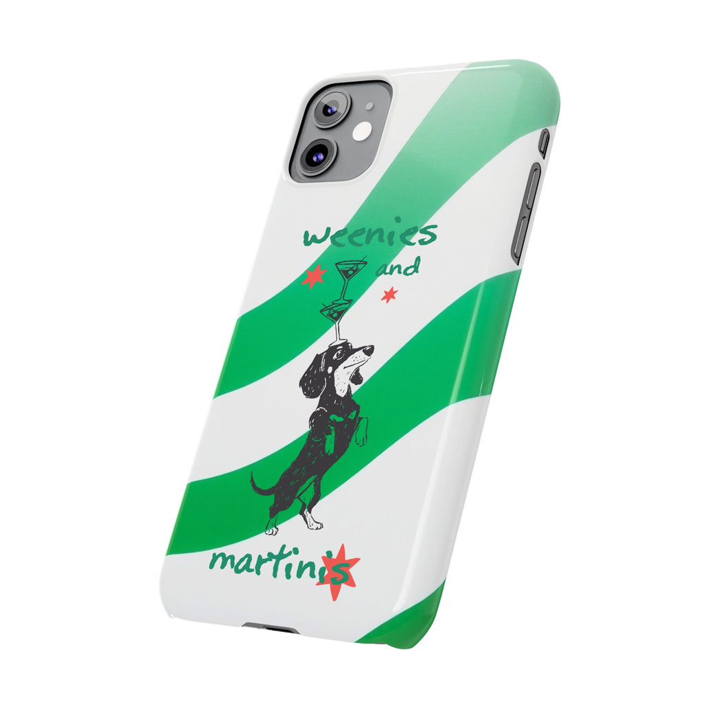Weenies and Martinis Slim Phone Case – Dachshund Cocktail Green Stripe