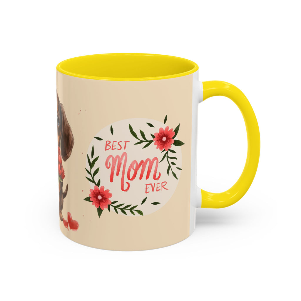 Best Mom Ever Coffee Mug — Cute Dachshund with Tulips