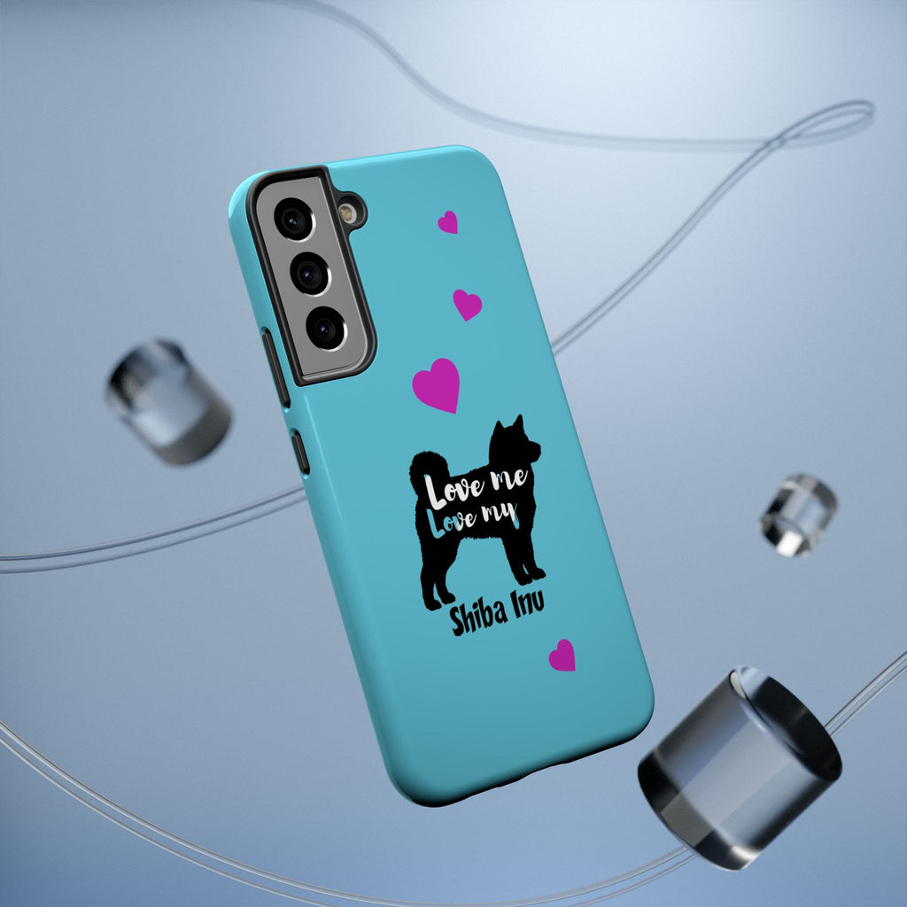 Shiba Inu Phone Case – "Love Me Love My Shiba Inu" Impact-Resistant Case, Cute Heart Design