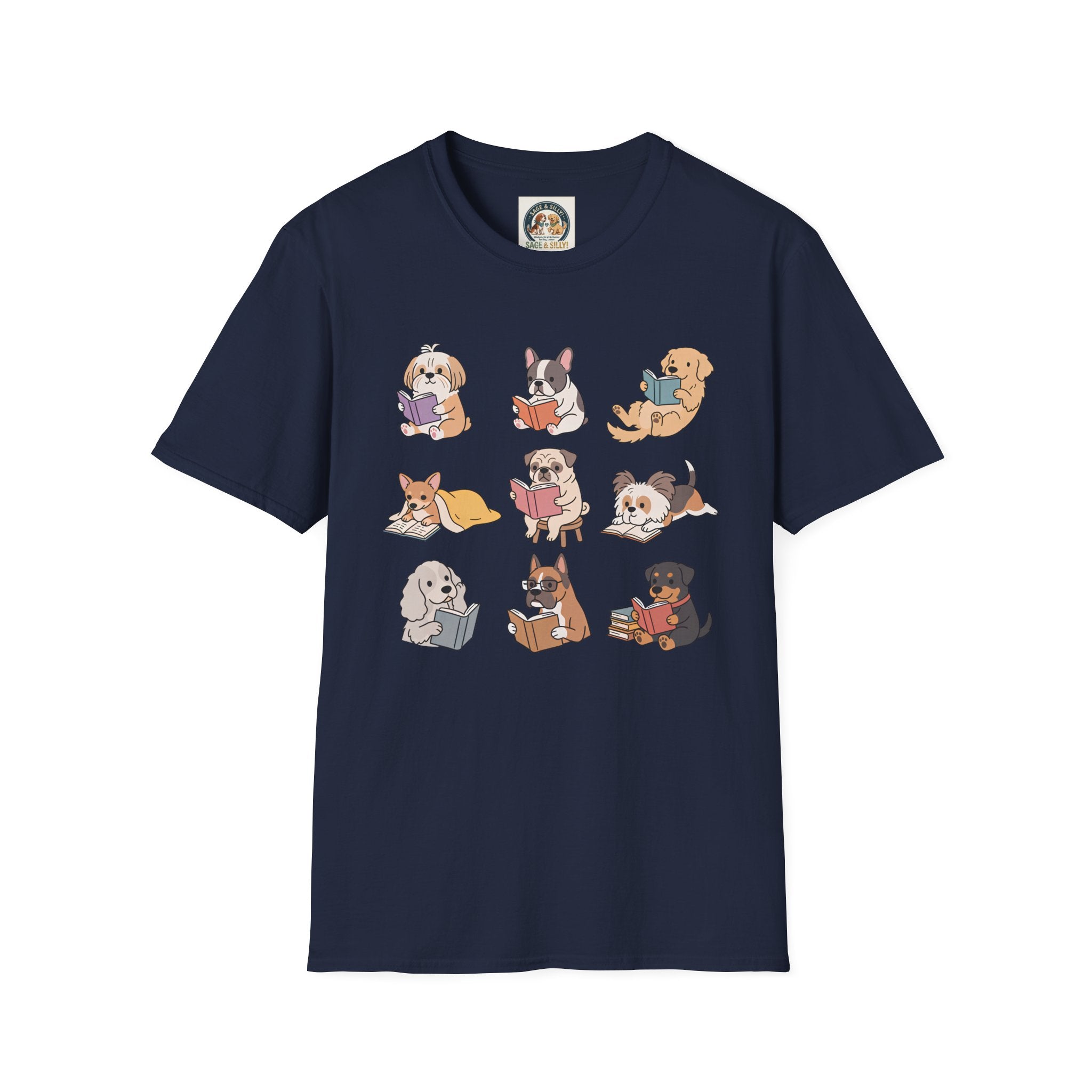 Reading Dogs T-Shirt — Cute Cartoon Dogs with Books Graphic Tee