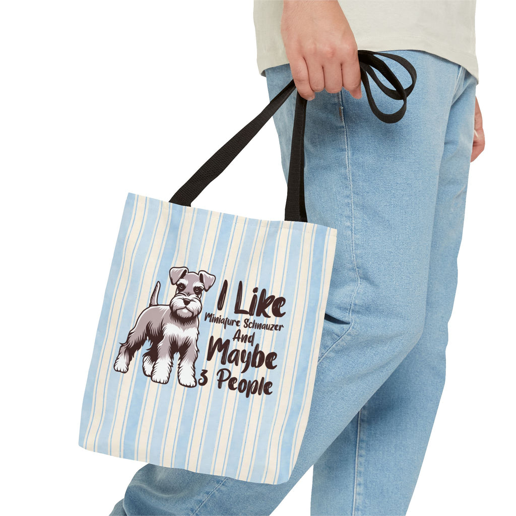 Miniature Schnauzer Tote Bag – "I Like Miniature Schnauzers and Maybe 3 People" Striped Canvas Tote