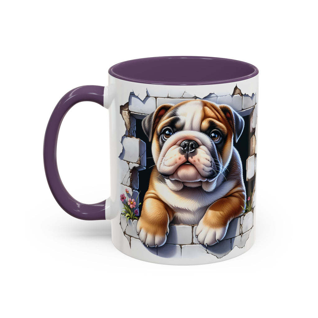Bulldog Peek-A-Boo Accent Coffee Mug — Cute English Bulldog Coffee Cup (11/15 oz)