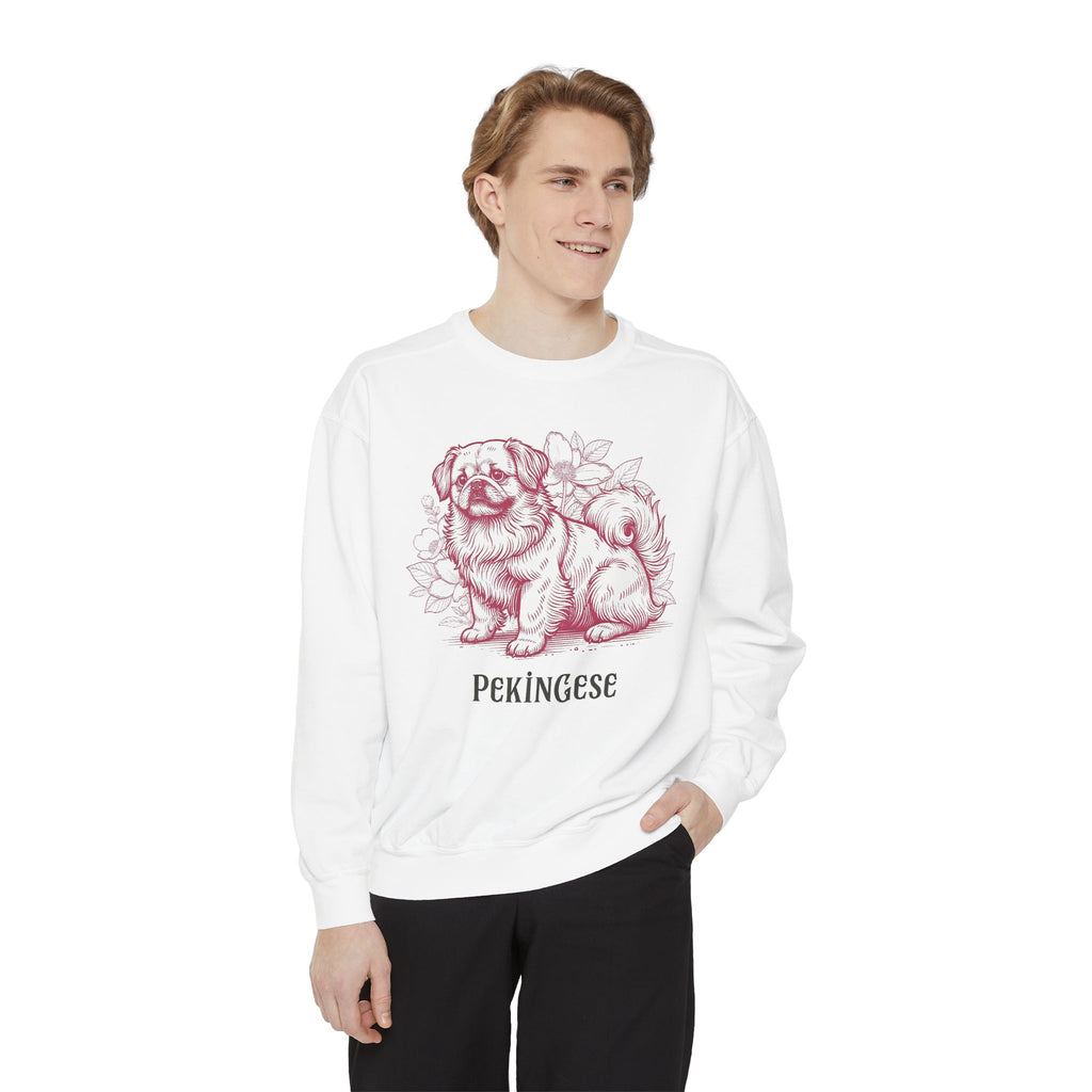 Pekingese Floral Sweatshirt — Vintage Sketch Dog Crewneck