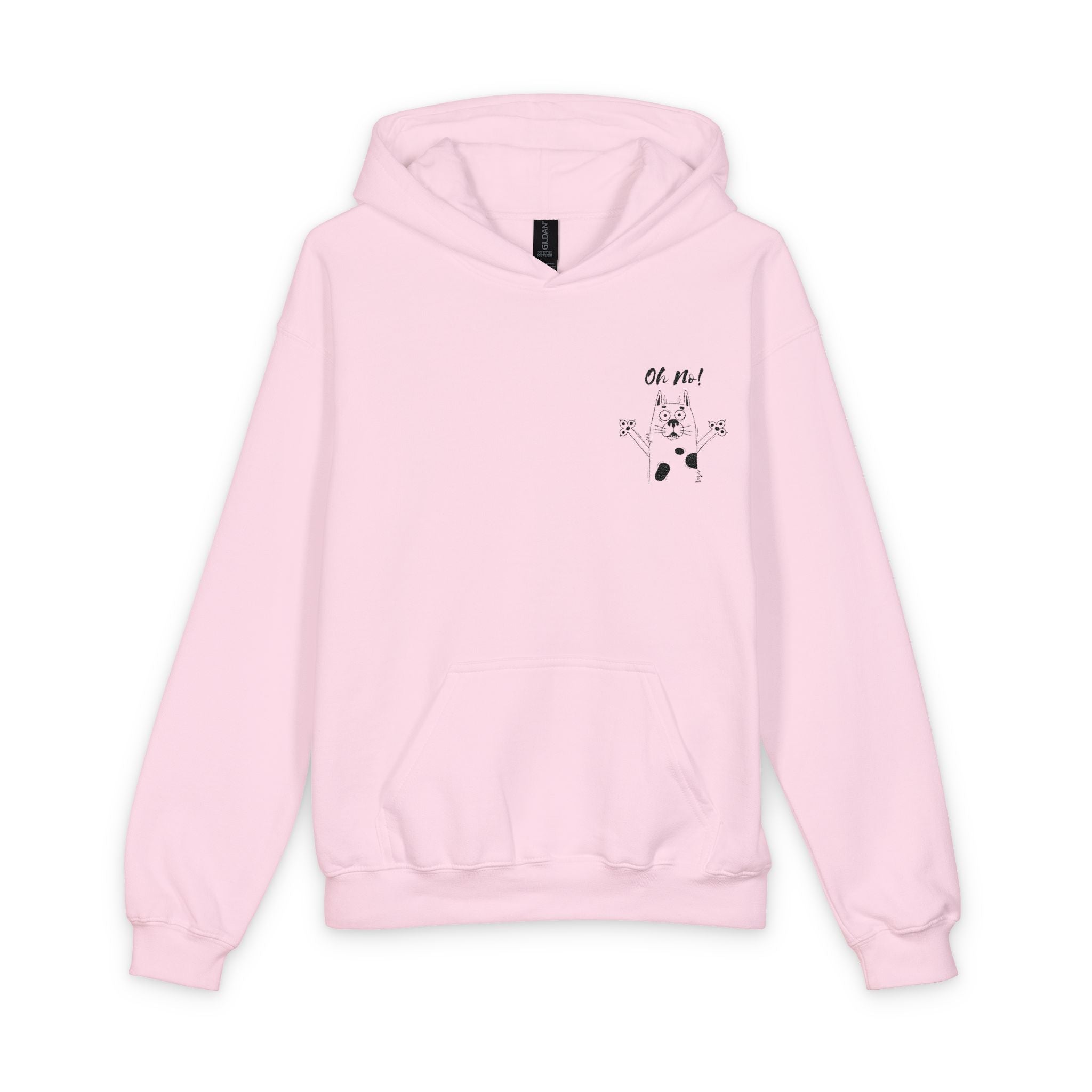 Youth Hoodie — Cute Cartoon Dog Design with "Oh No" Pocket Graphic