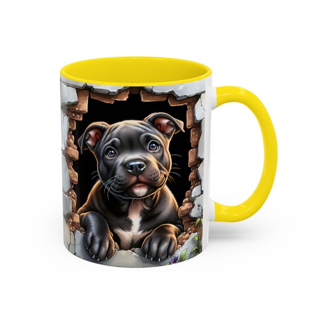 Pit Bull Puppy Peek Accent Coffee Mug – Cute Dog Lover Gift (11/15oz)
