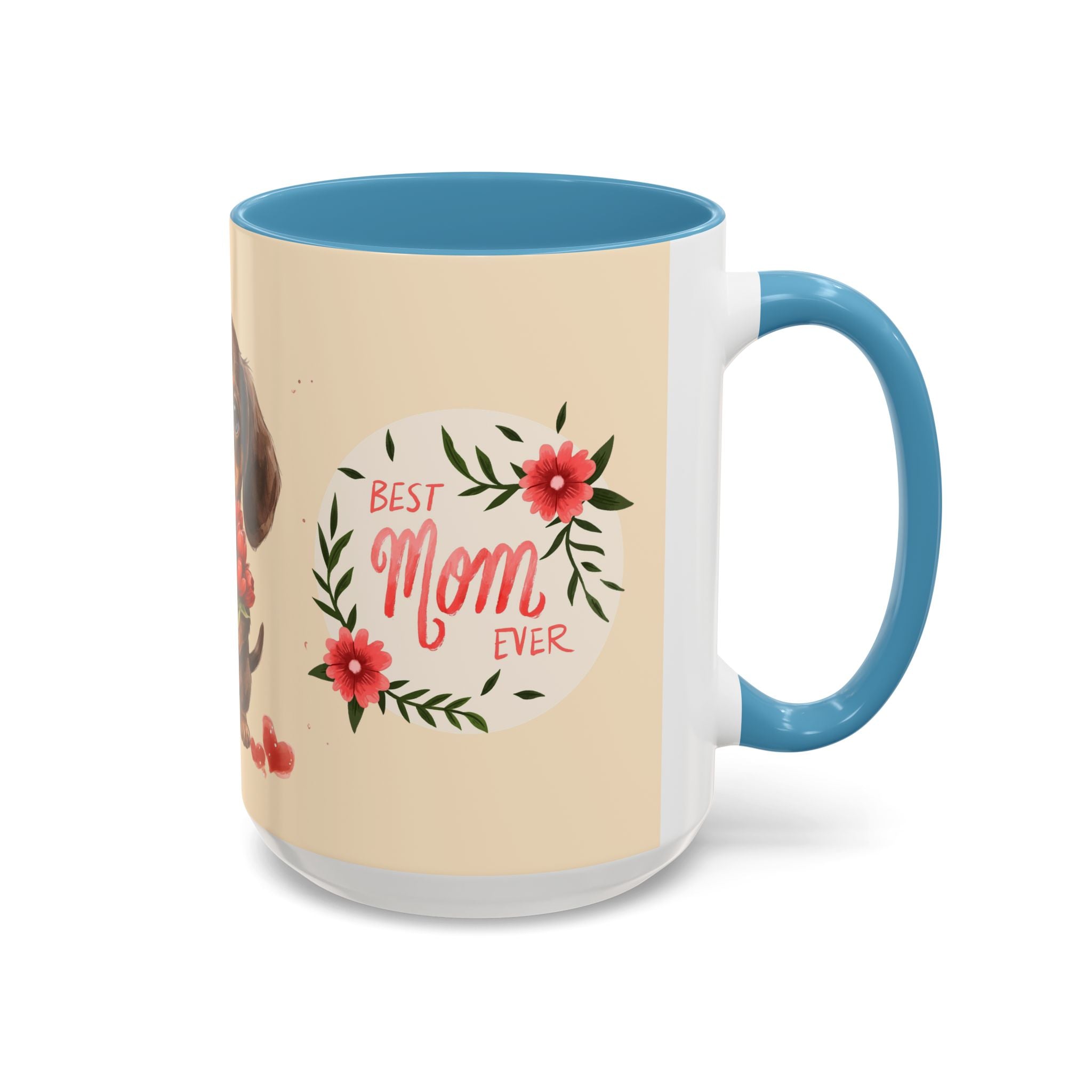 Best Mom Ever Coffee Mug — Cute Dachshund with Tulips
