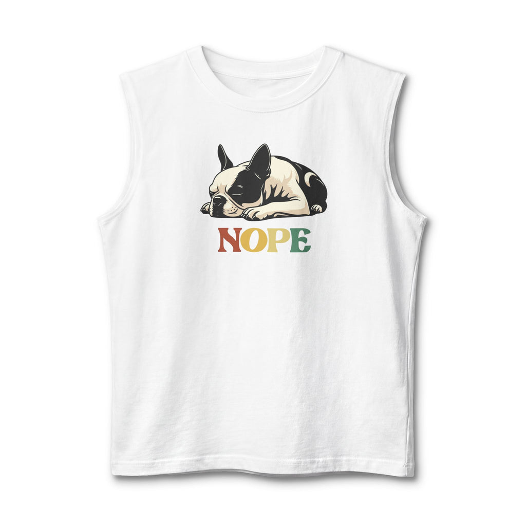 Nope Dog Muscle Tank — Cute Sleeping French Bulldog "Nope" Graphic Tank Top