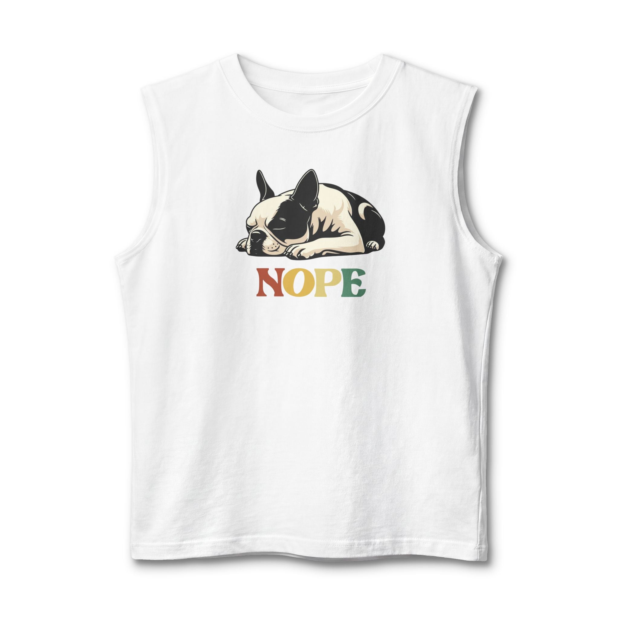 Nope Dog Muscle Tank — Cute Sleeping French Bulldog "Nope" Graphic Tank Top