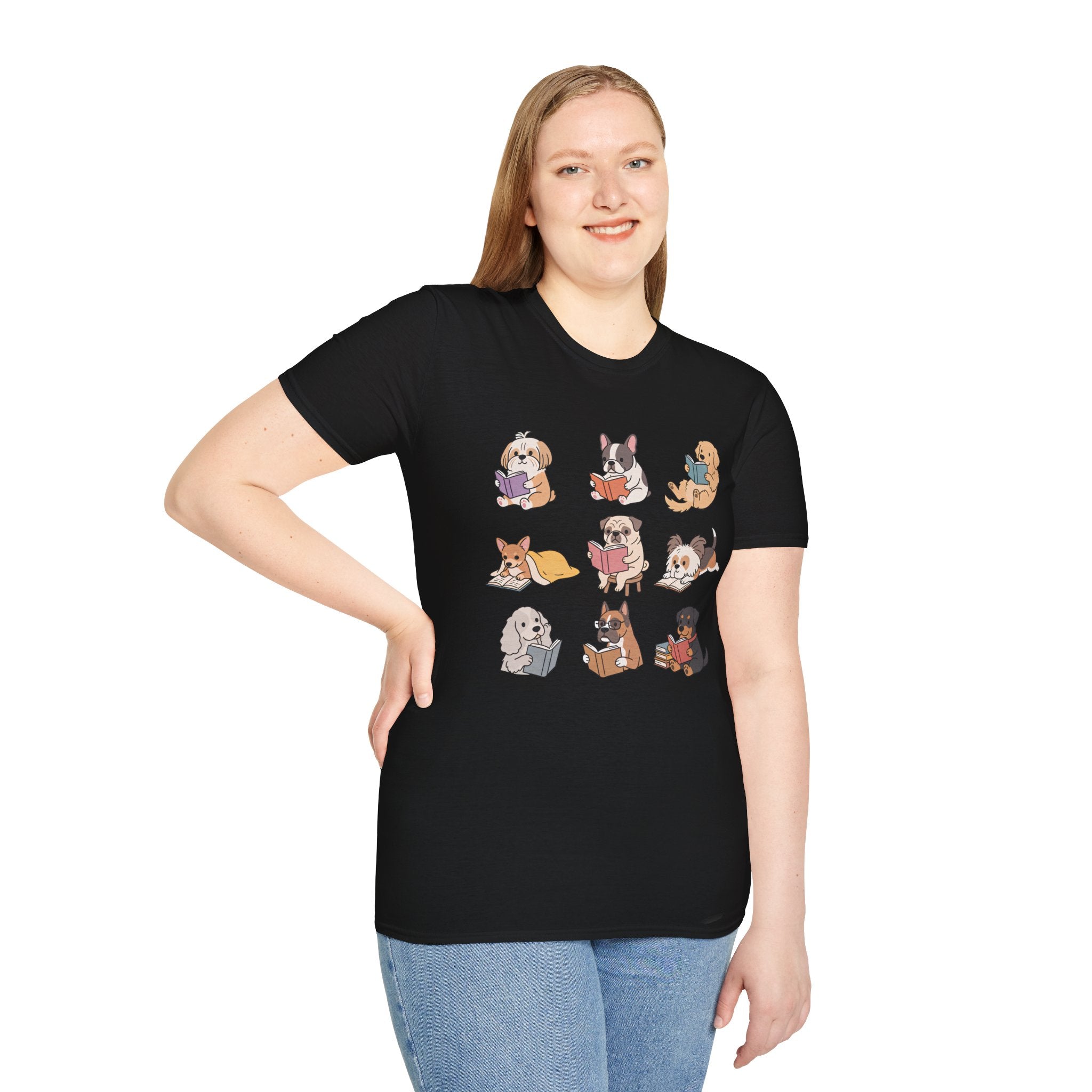 Reading Dogs T-Shirt — Cute Cartoon Dogs with Books Graphic Tee