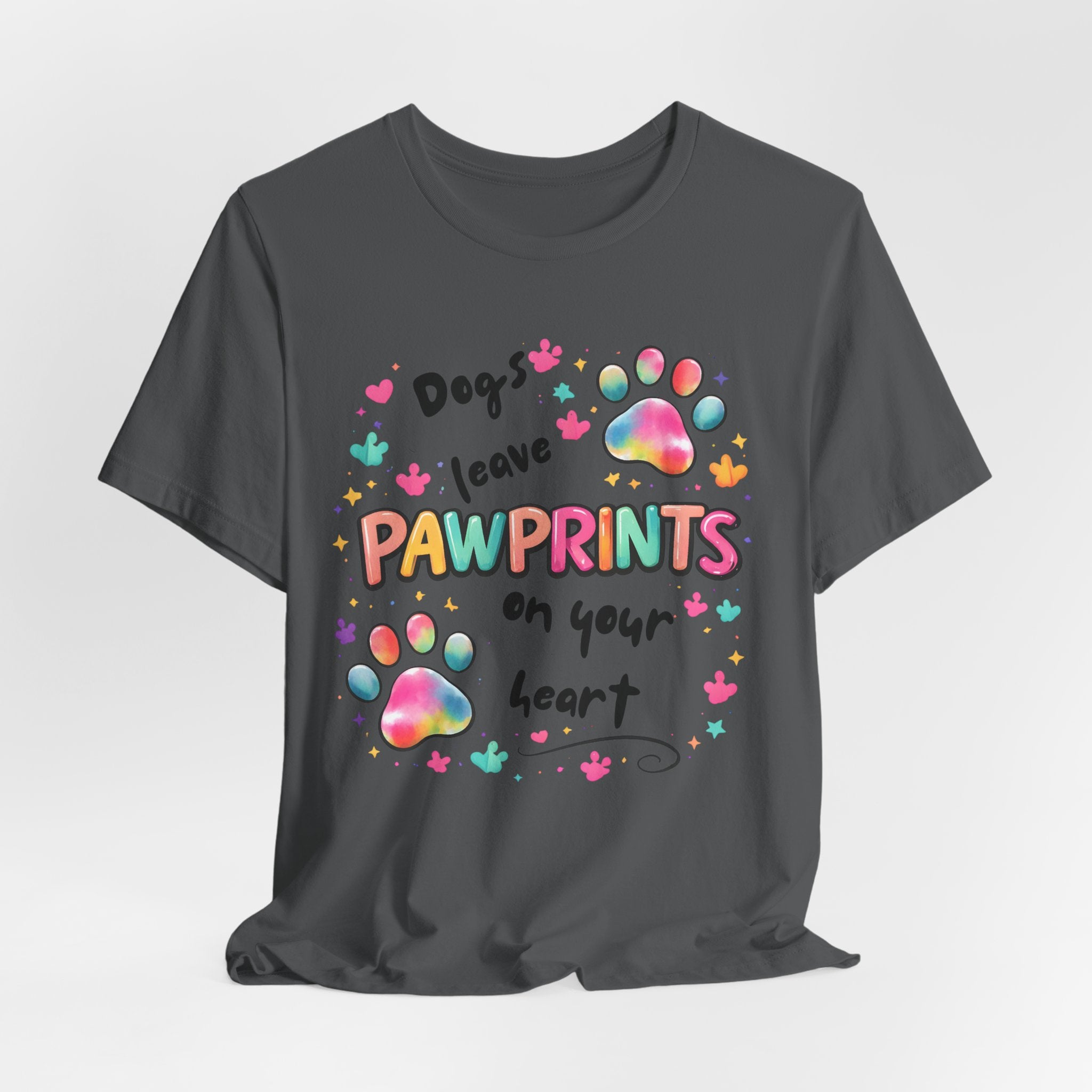 Pawprints on Your Heart T‑Shirt — Colorful Dog Paw Love Tee