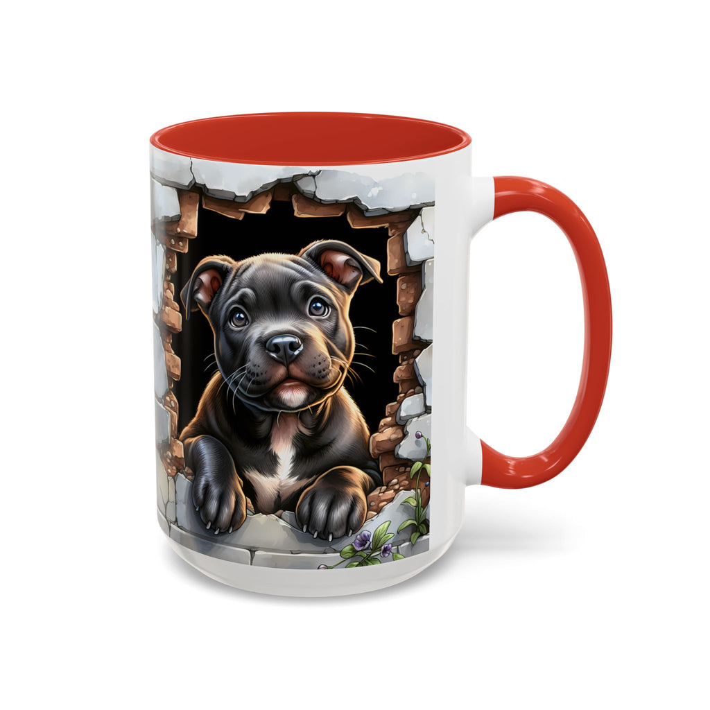 Pit Bull Puppy Peek Accent Coffee Mug – Cute Dog Lover Gift (11/15oz)