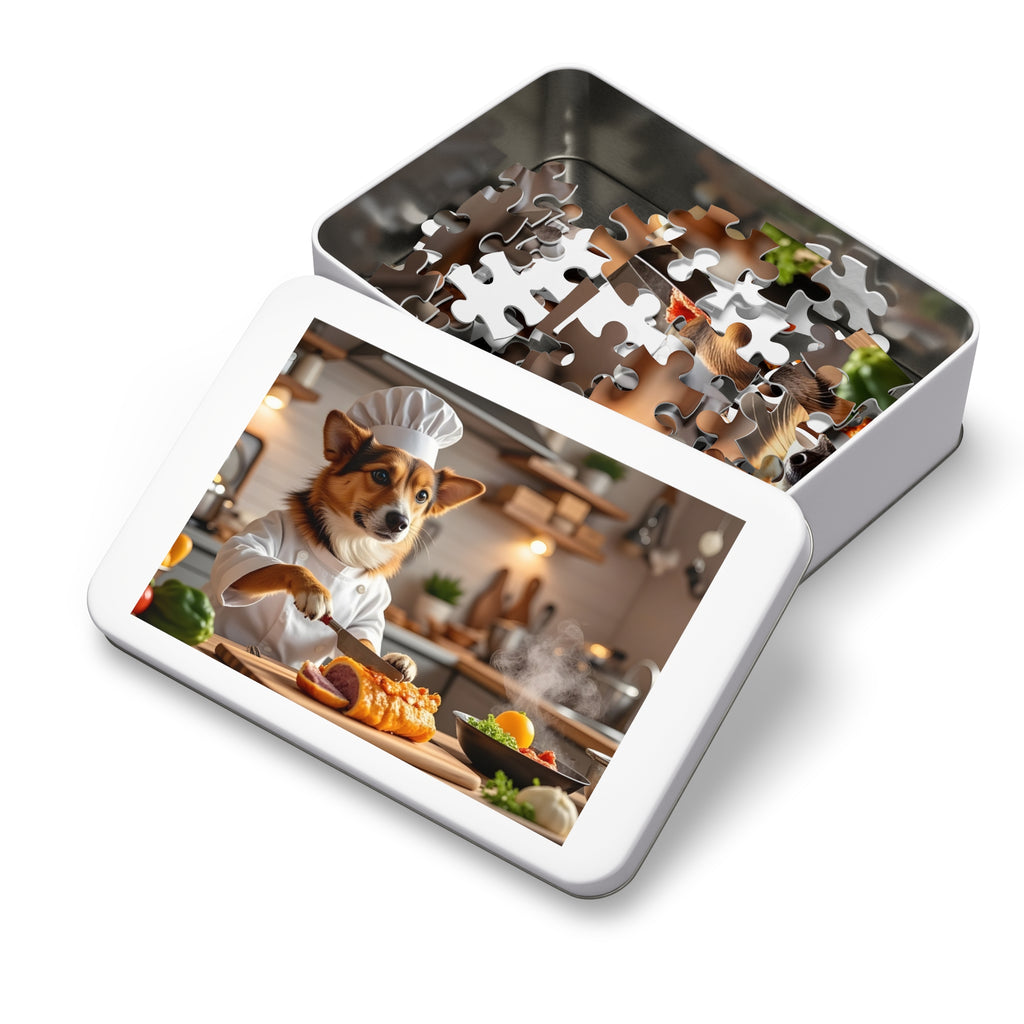 Corgi Chef Jigsaw Puzzle with Tin — Funny Dog Puzzle Gift for Kids & Adults