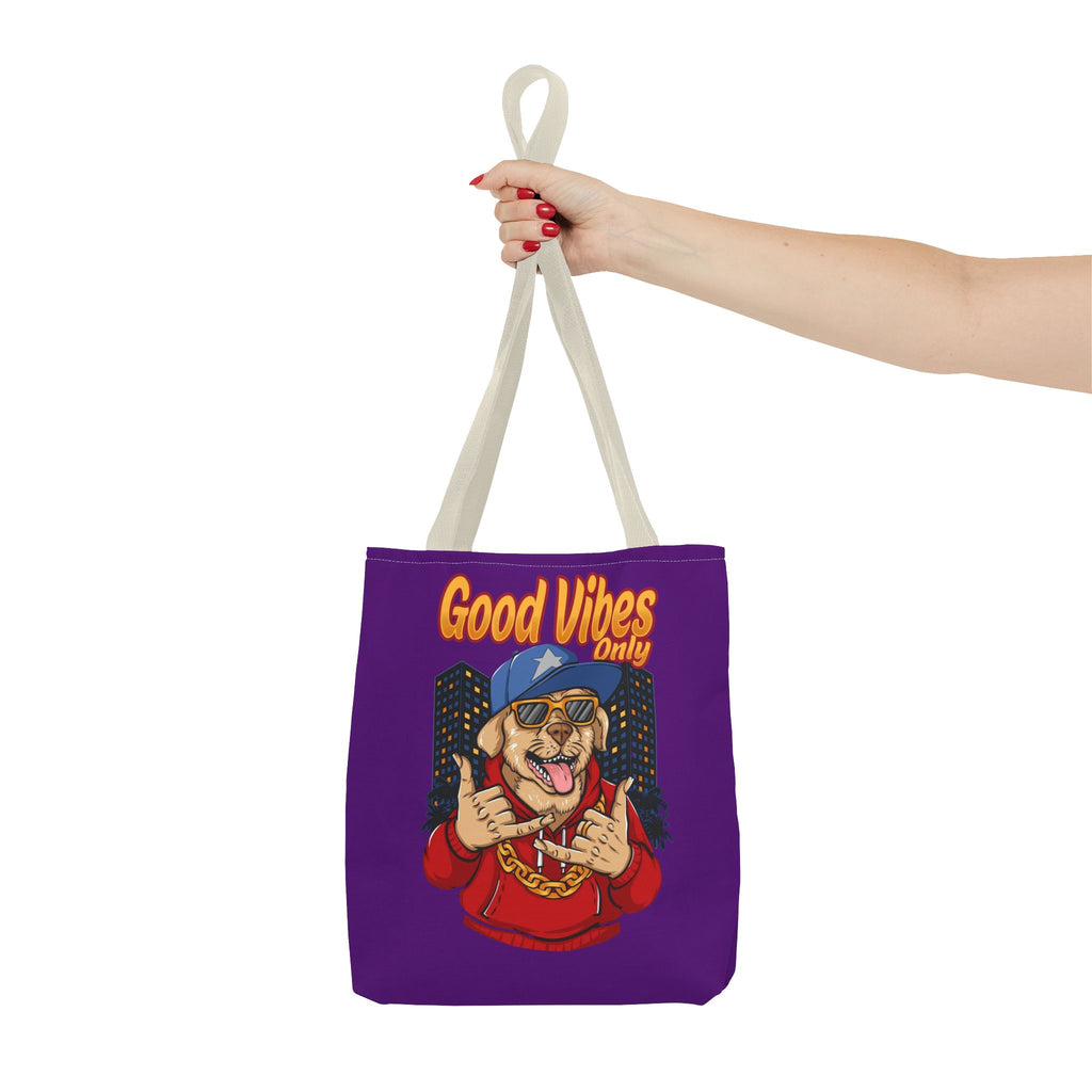 Good Vibes Only Dog Tote Bag — Cute Hipster Pup Graphic Canvas Tote