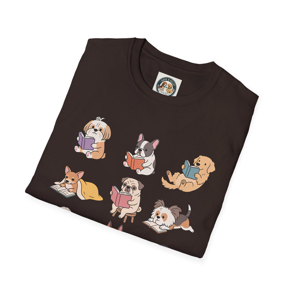 Reading Dogs T-Shirt — Cute Cartoon Dogs with Books Graphic Tee