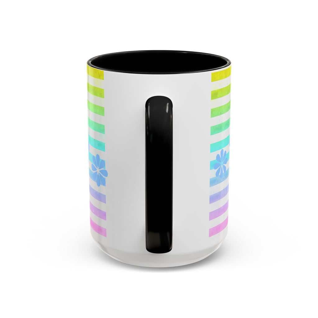 Siberian Husky Coffee Mug — Cute Black & Husky Pup on Rainbow Stripes (Accent Mug 11/15oz)